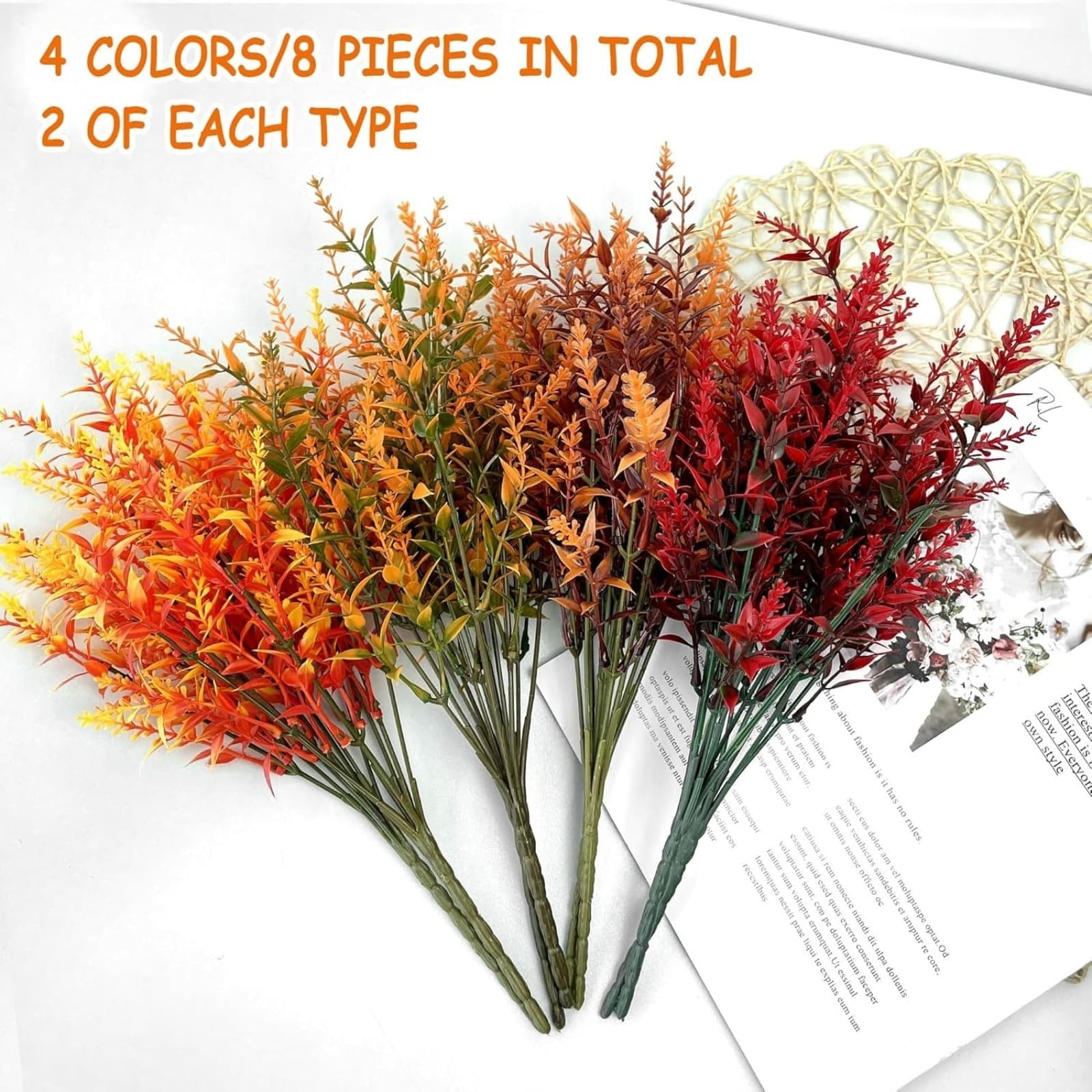 8er-Set künstliche Herbstblumen in Rot und Orange