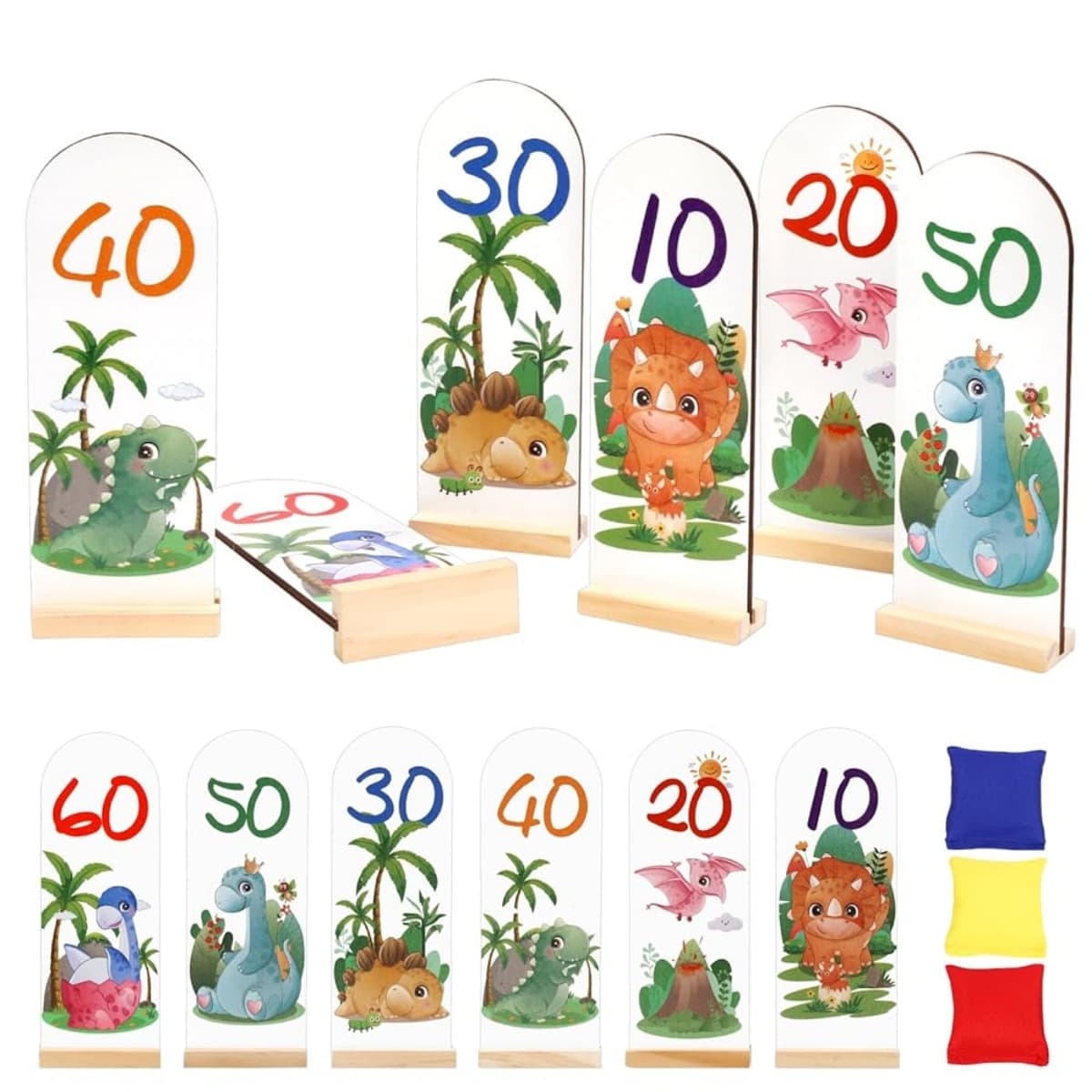 Jeu de lancer dinosaure en bois avec cartes et sacs