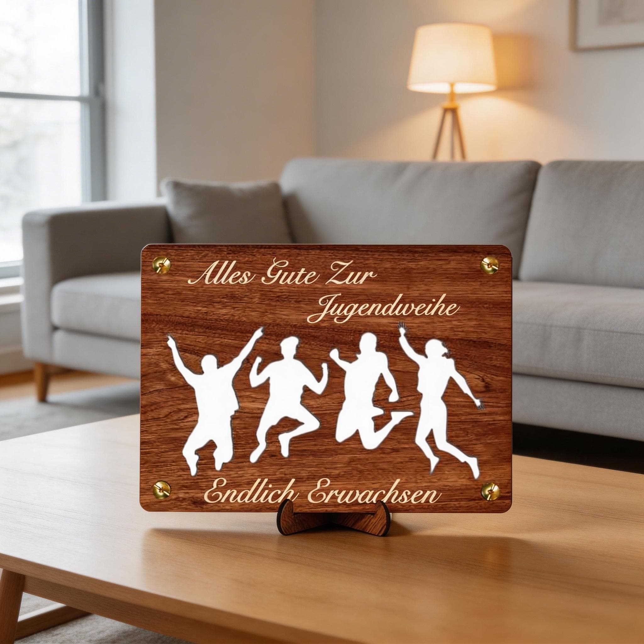 Holzschild zur Jugendweihe mit Gravur und Geschenkverpackung