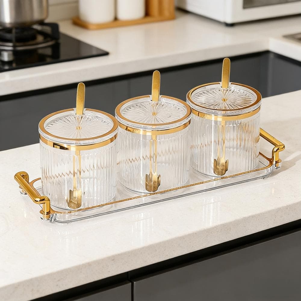 Set 3 boîtes à épices blanches avec cuillères