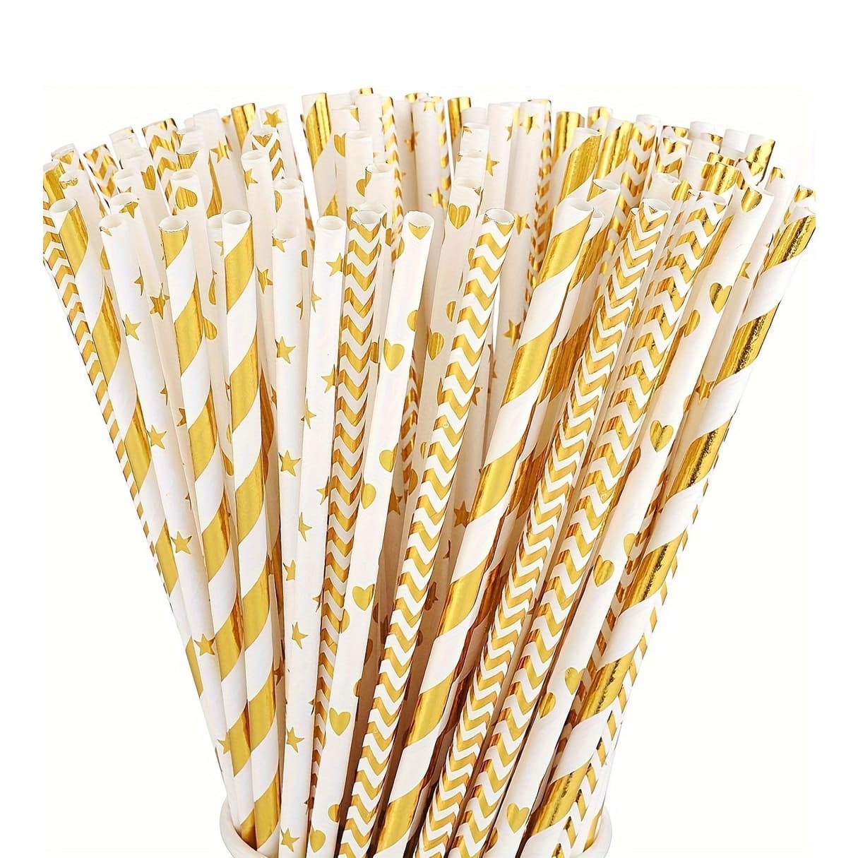 120 goldene Papierstrohhalme für Partys und Feiern