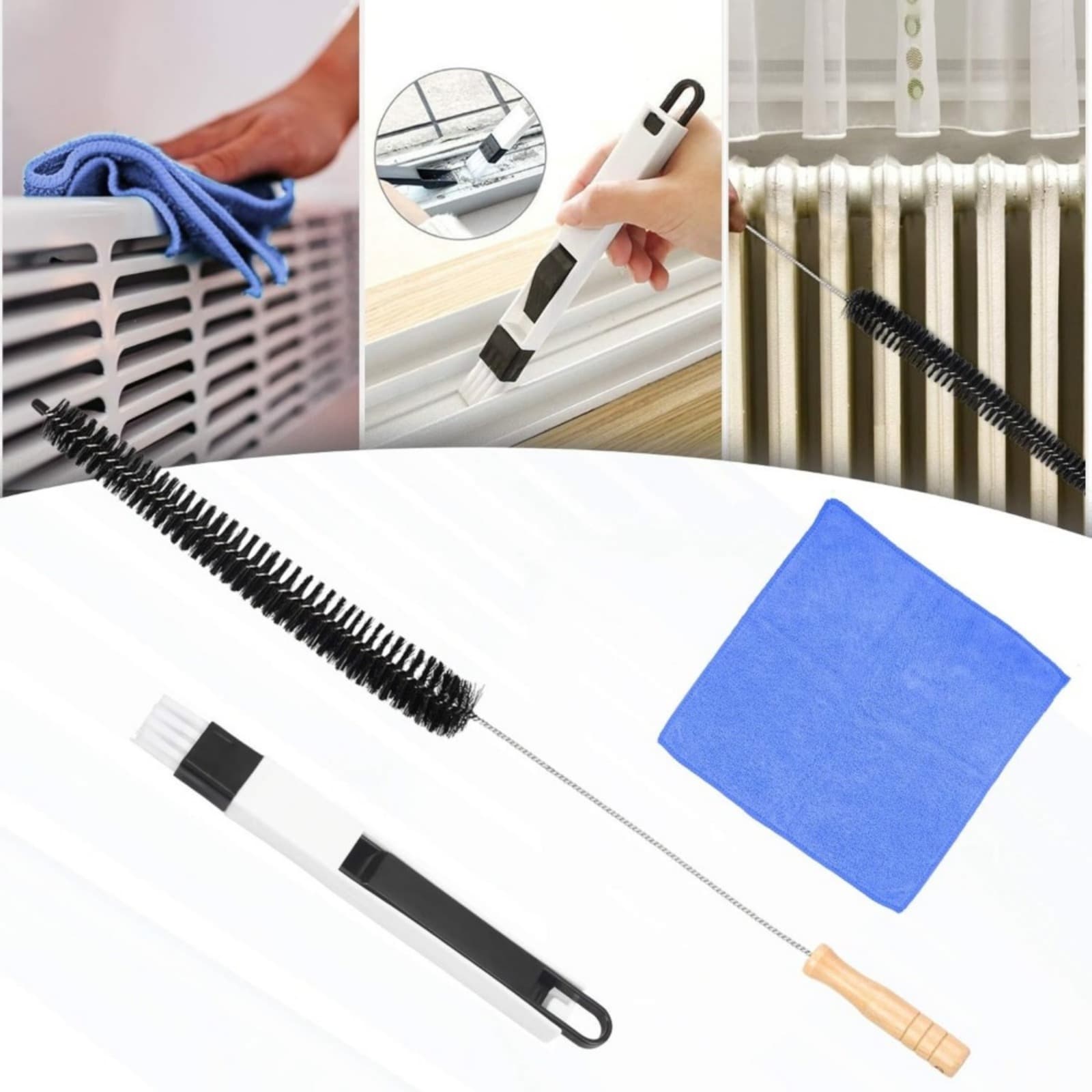 3-teiliges Heizkörper-Reinigungsset mit Bürste und Handtuch