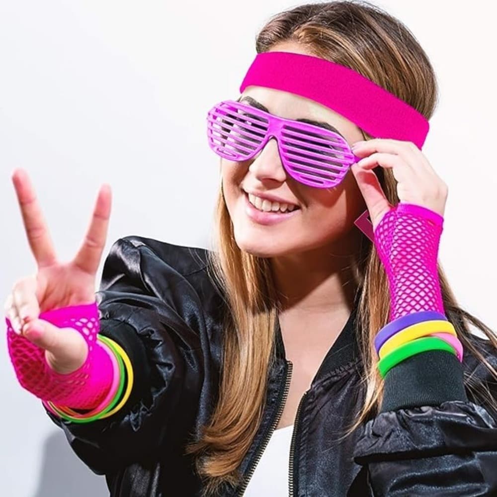 Neonpinkes 80er Damen-Kostümset 5-teilig
