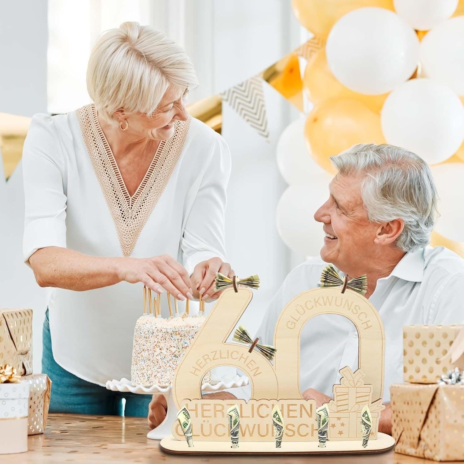 Holzdekoration zum 60. Geburtstag, Tisch- und Wandschild