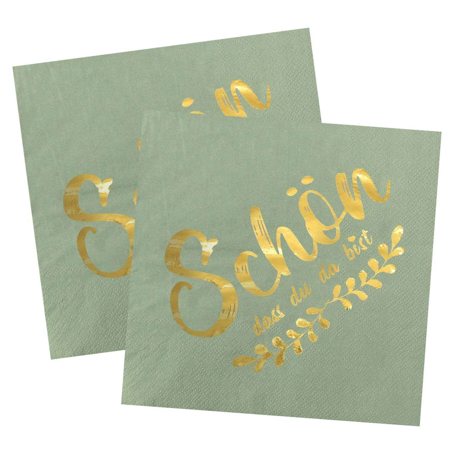 Servietten aus Papier, 40 Stück, 33 x 33 cm, Salbeigrün mit Goldschrift