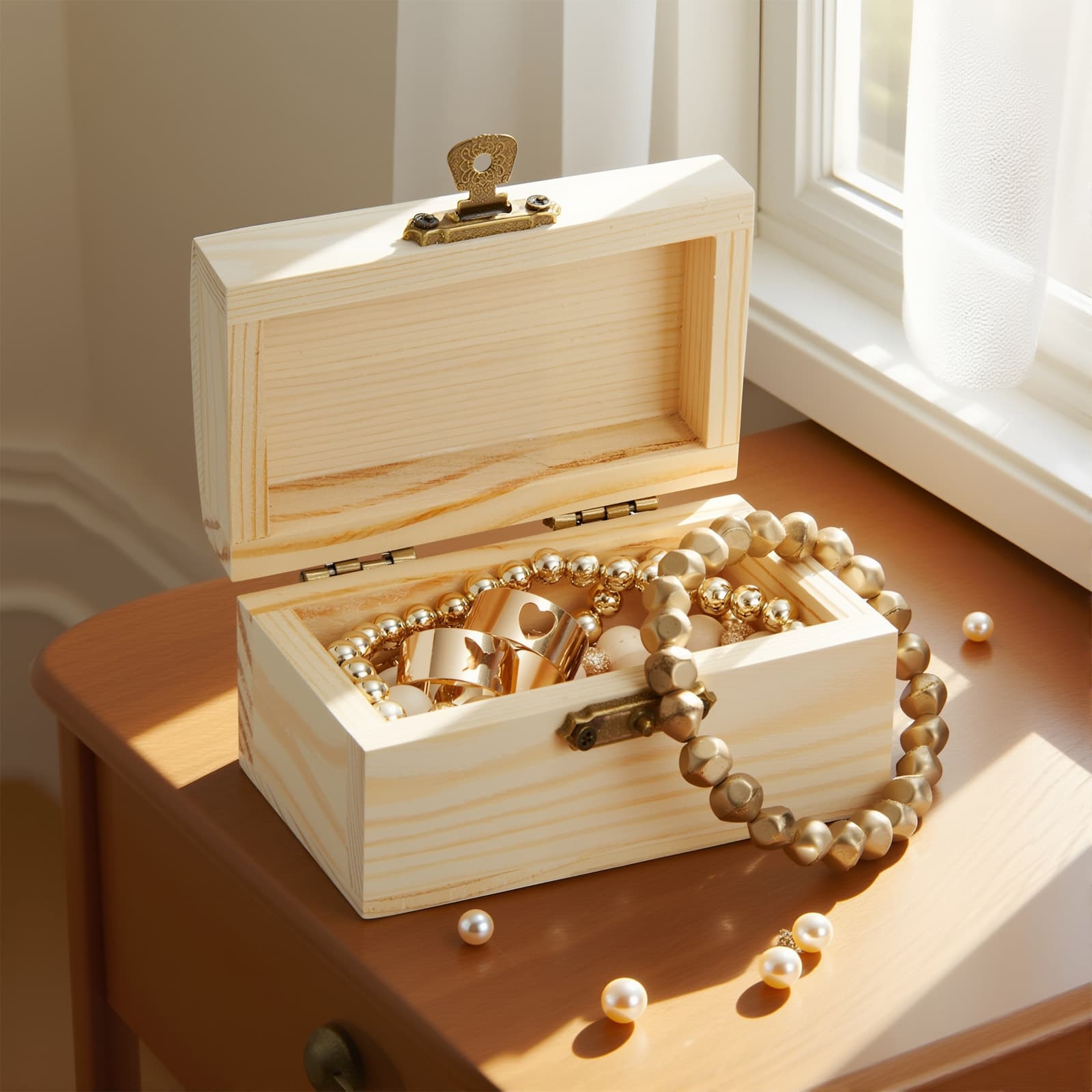 Set de 8 petites boîtes à trésor en bois avec stickers pailletés