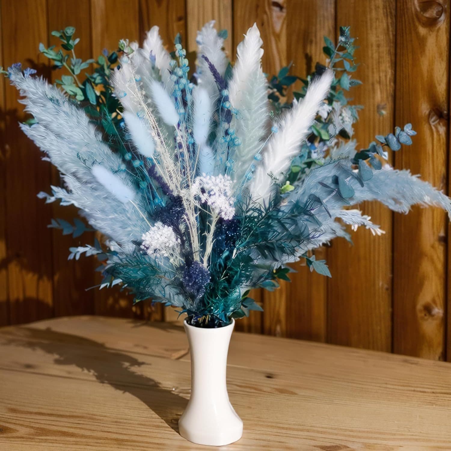 52-teiliges Set blaues Pampasgras und Trockenblumen