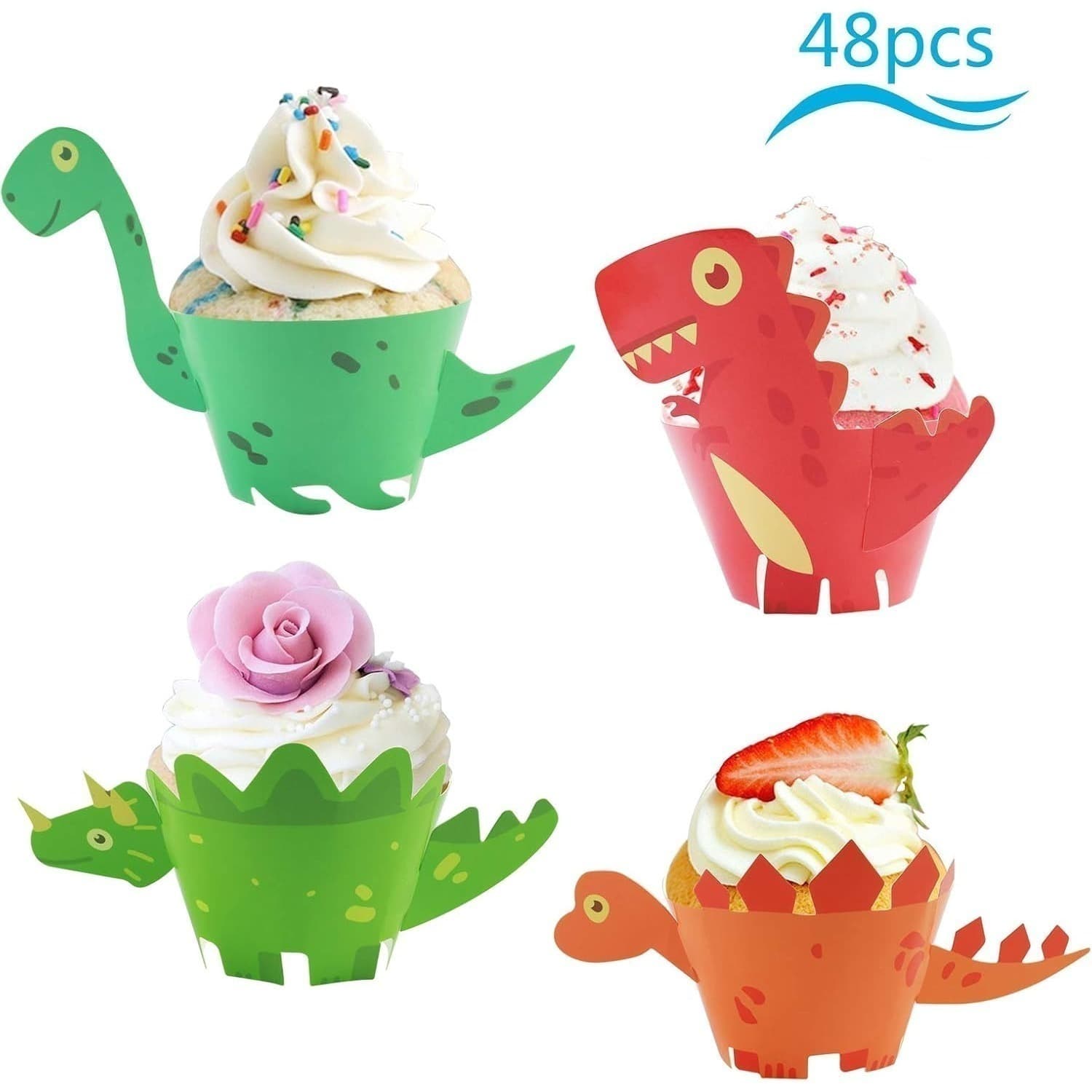 48-teiliges Set Dinosaurier Cupcake-Topper und Muffinförmchen
