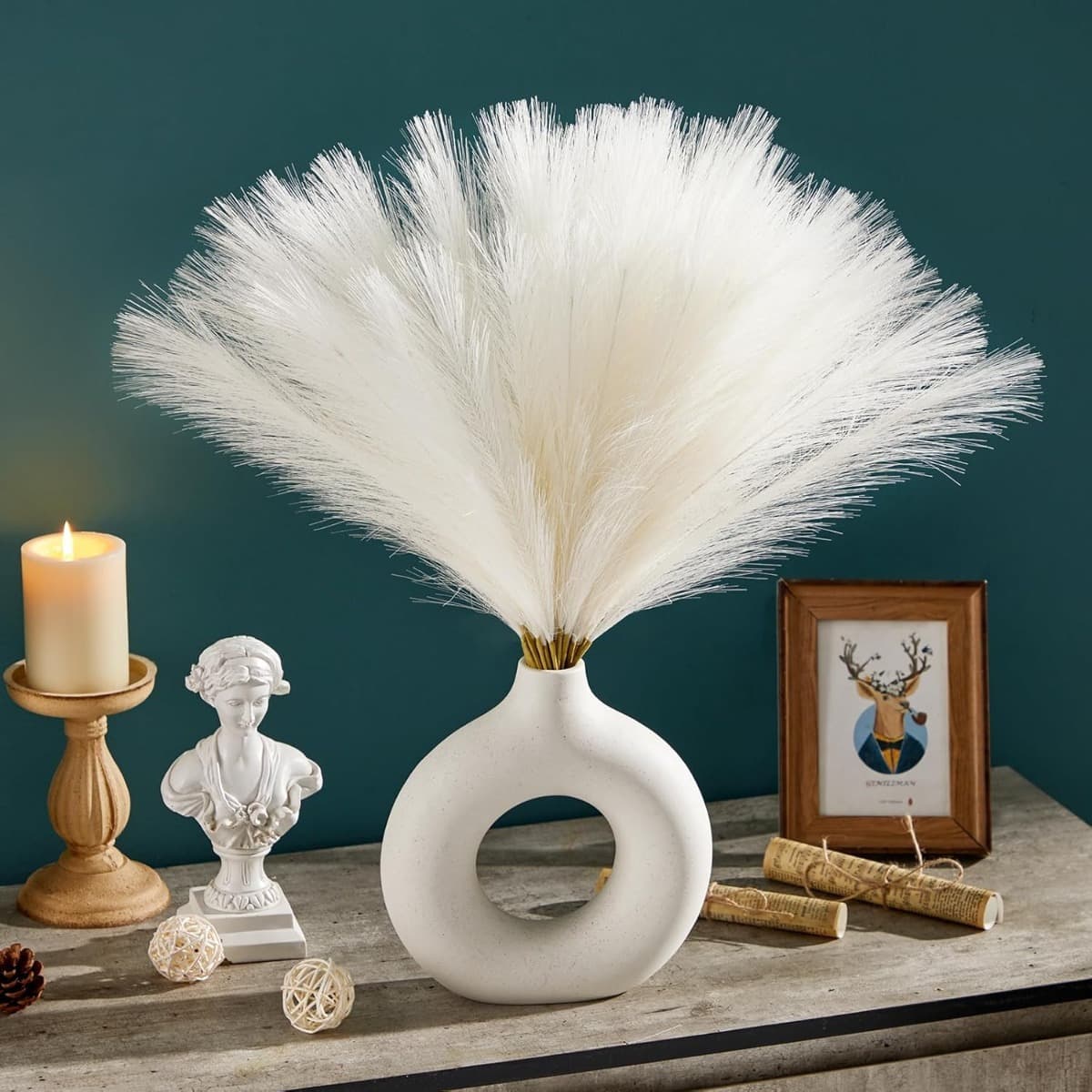 Set aus 50 weißen künstlichen Pampasgras-Dekorationen, 55 cm