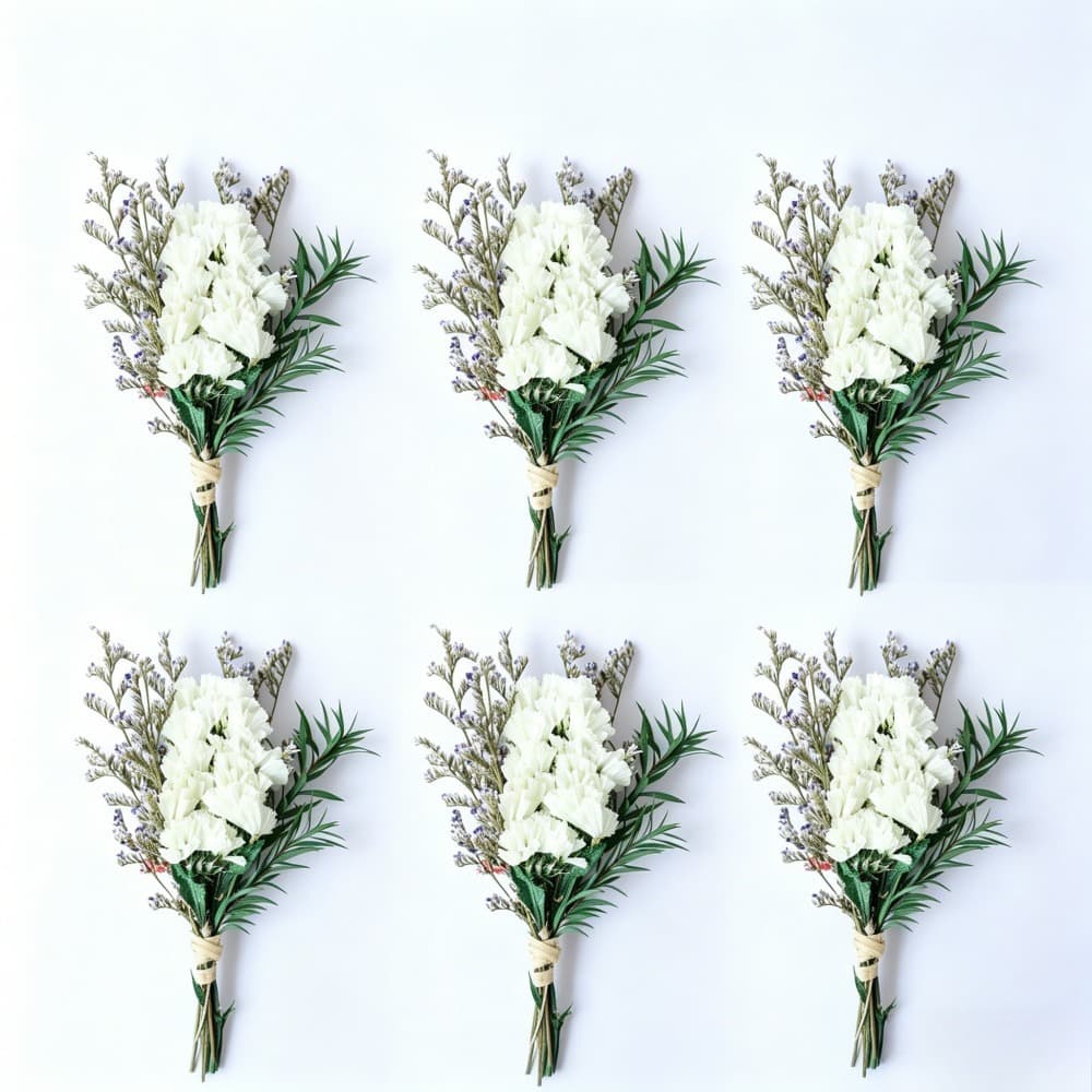6 Mini Trockenblumensträuße weiße Statice Deko