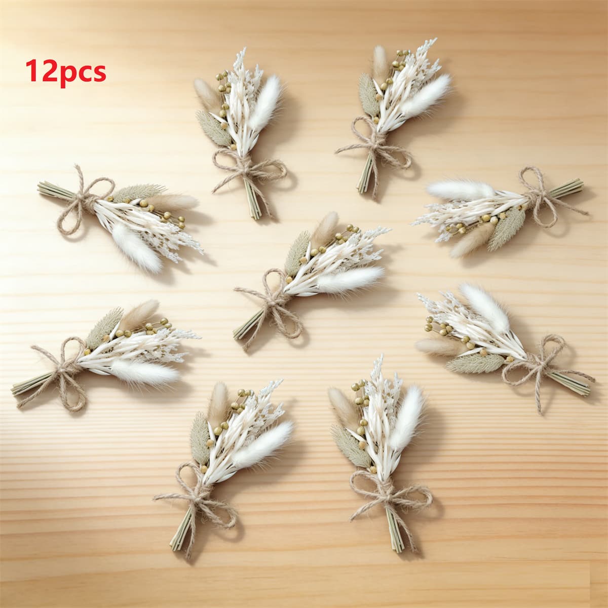 Getrocknete Hasenschwanzgras Blumen, 12-teiliges Mini-Deko-Set