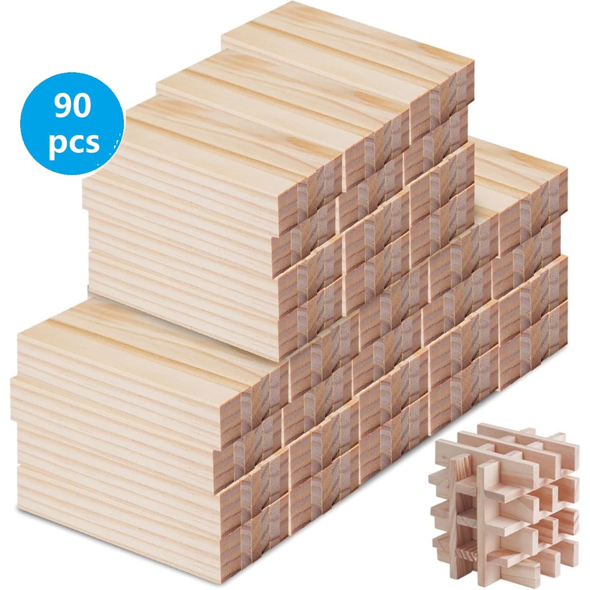 90 wooden craft sticks and strips 100x20x7 mm