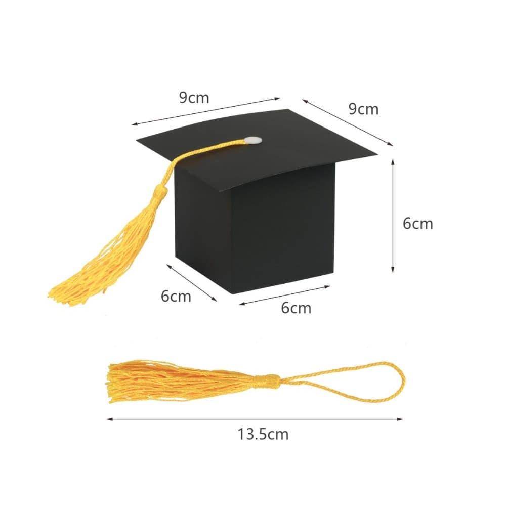 Abschlusshut-Geschenkboxen, 30er-Set, Gold-Schwarz