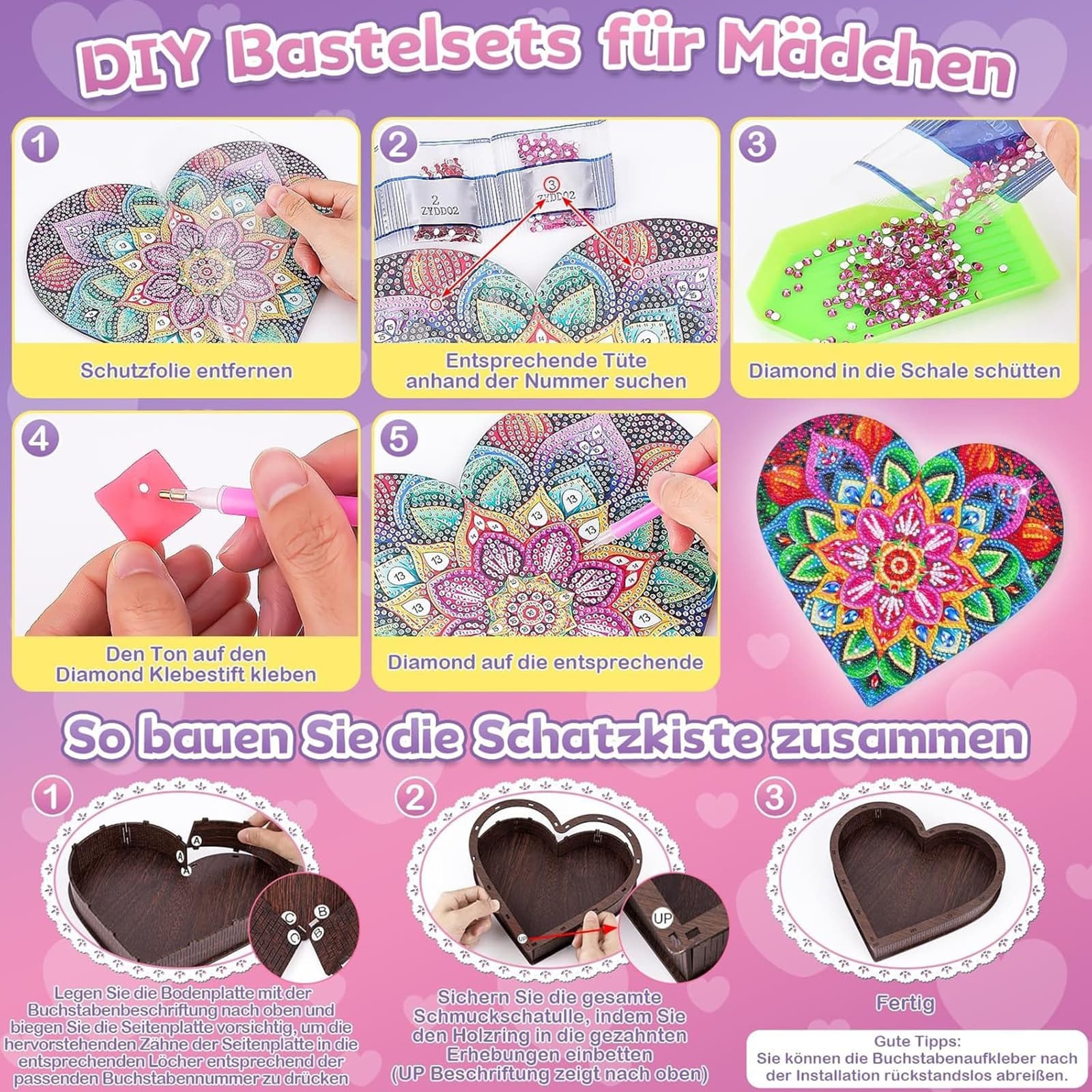 DIY Diamond Heart Jewelry Box Craft Kit