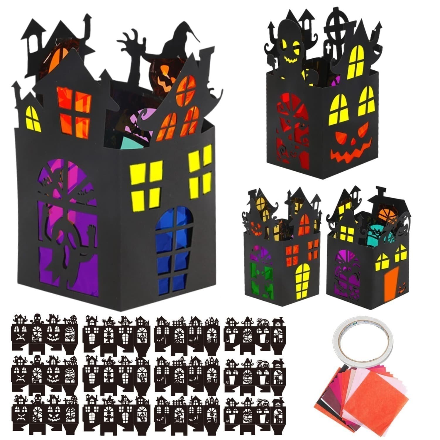Halloween Bastelset 12 Papier-Laternen Gruselhaus