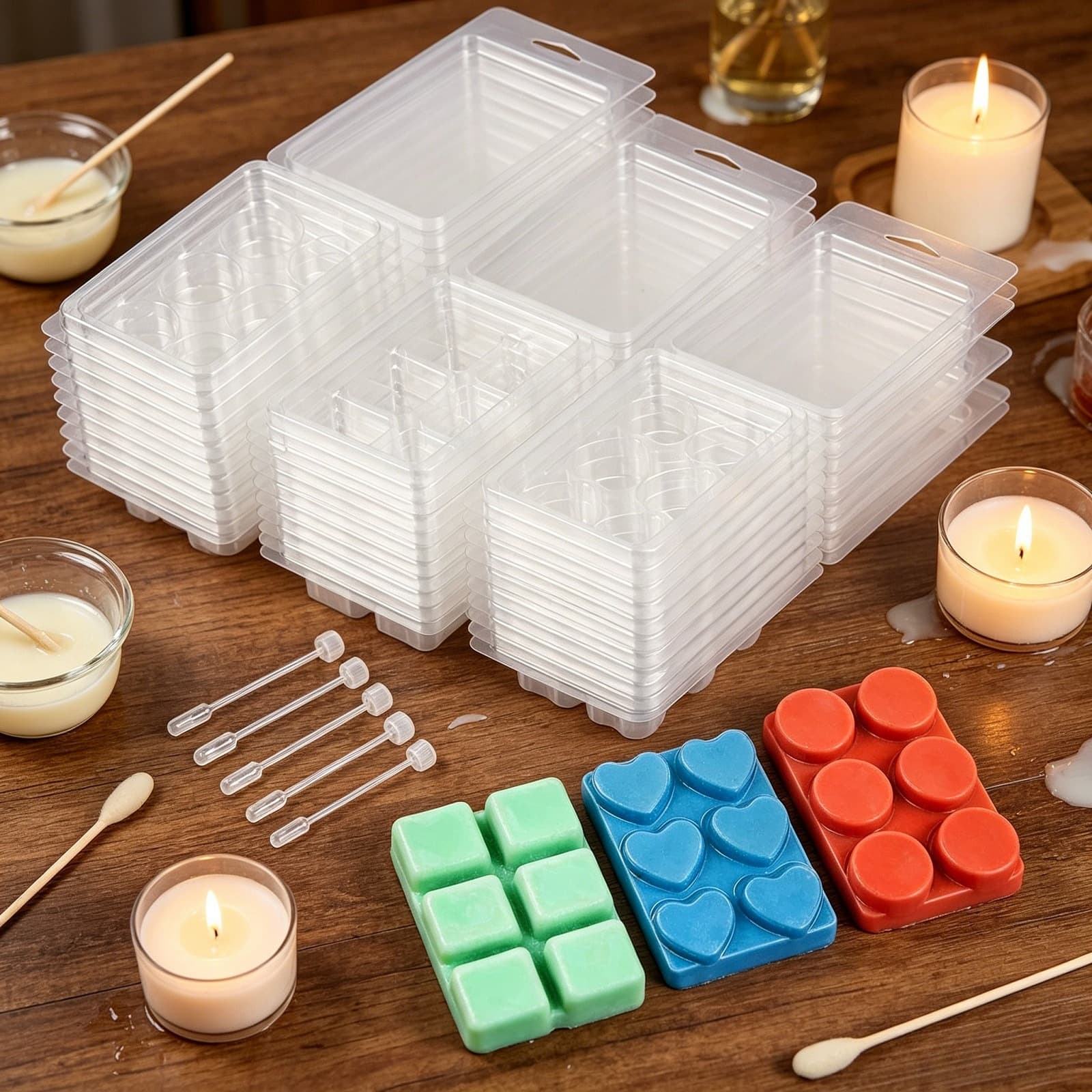 Wax melt kit with 30 silicone molds and 10 stirrers
