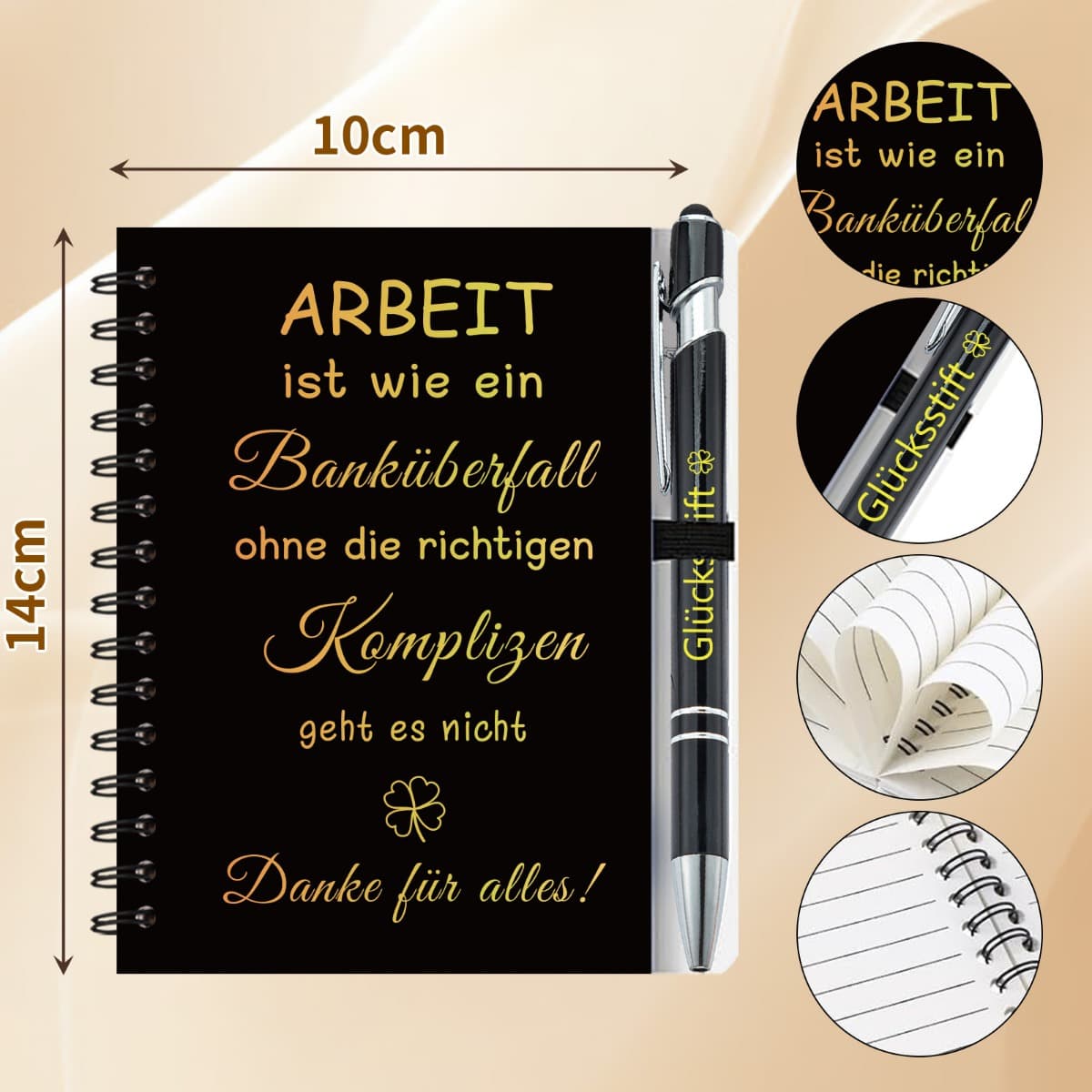 6-teiliges Geschenkset mit Notizbüchern und Lucky-Stiften