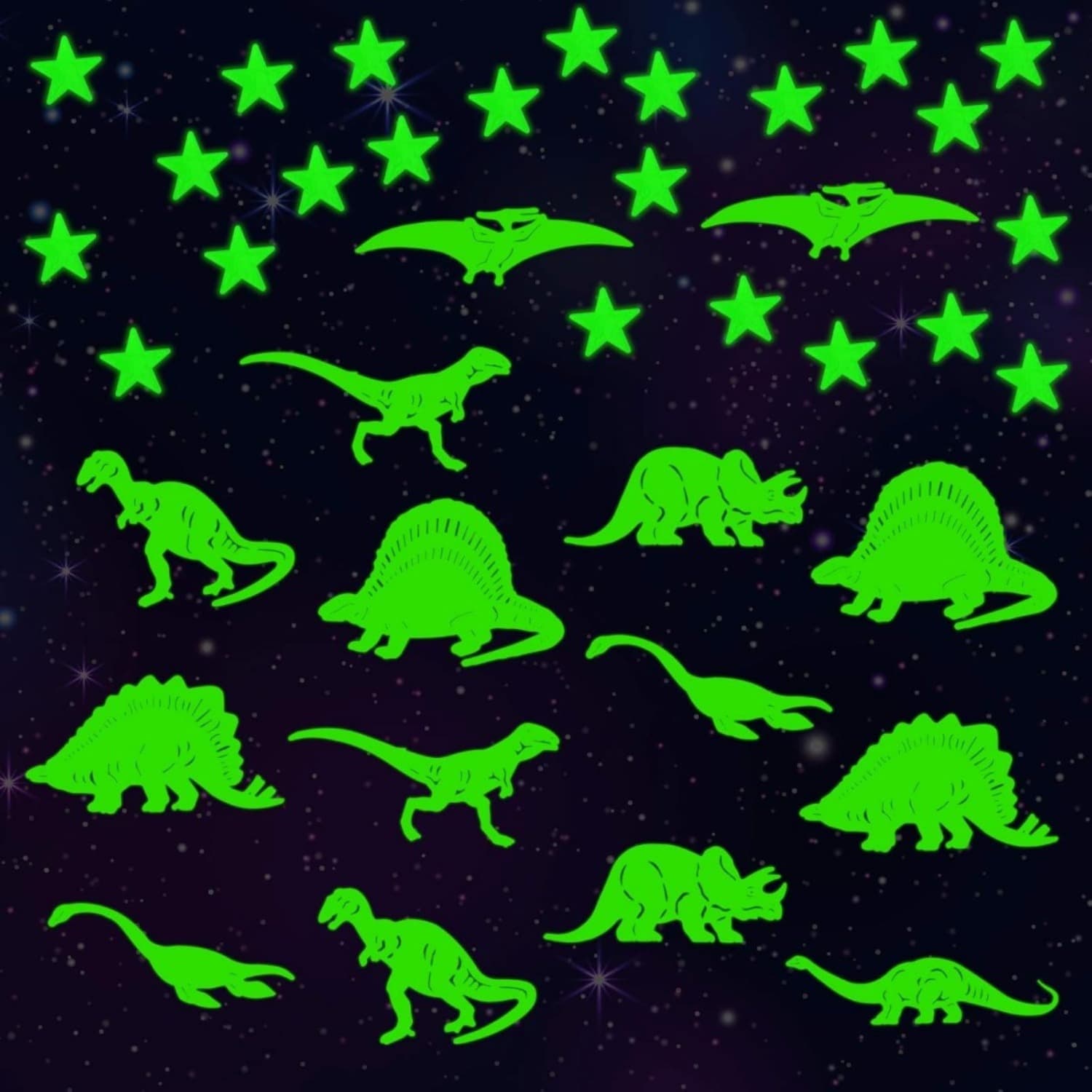 Leuchtende Wandsticker-Sets mit Sternen und Dinosauriern
