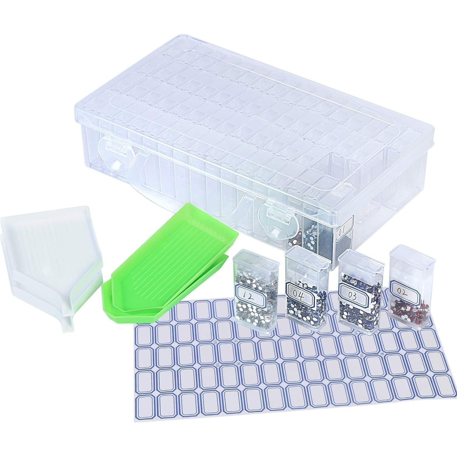 Kit accessoires peinture diamant 4 plateaux et boîte 64 cases