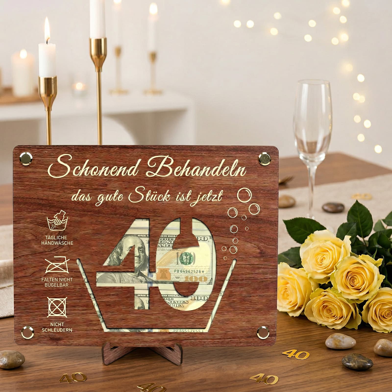 Holz Deko Set zum 40. Geburtstag mit Geldgeschenk