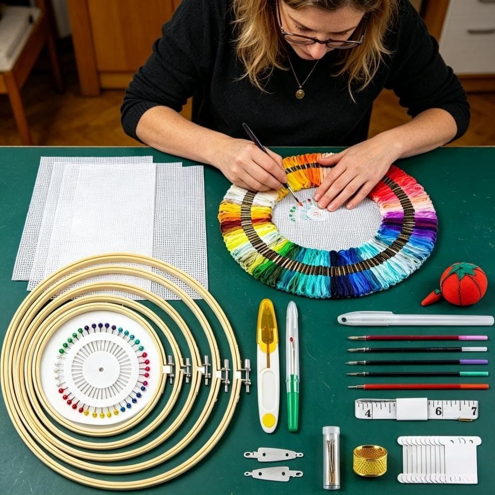 Kit di ricamo con 100 fili e cerchio in bambù