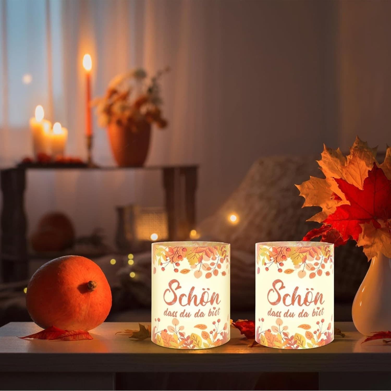 12 Kerzenschirme Herbst Blattdesign Set