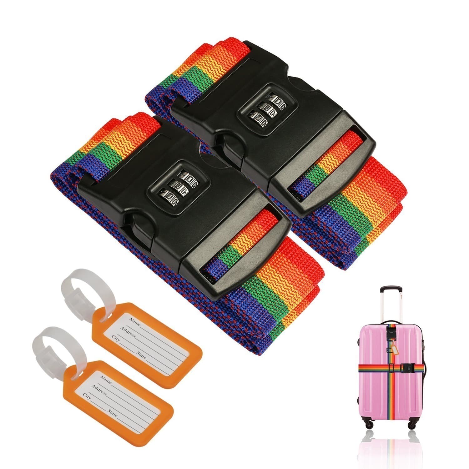 Buntes 4-teiliges Koffergurt-Set mit Zahlenschloss