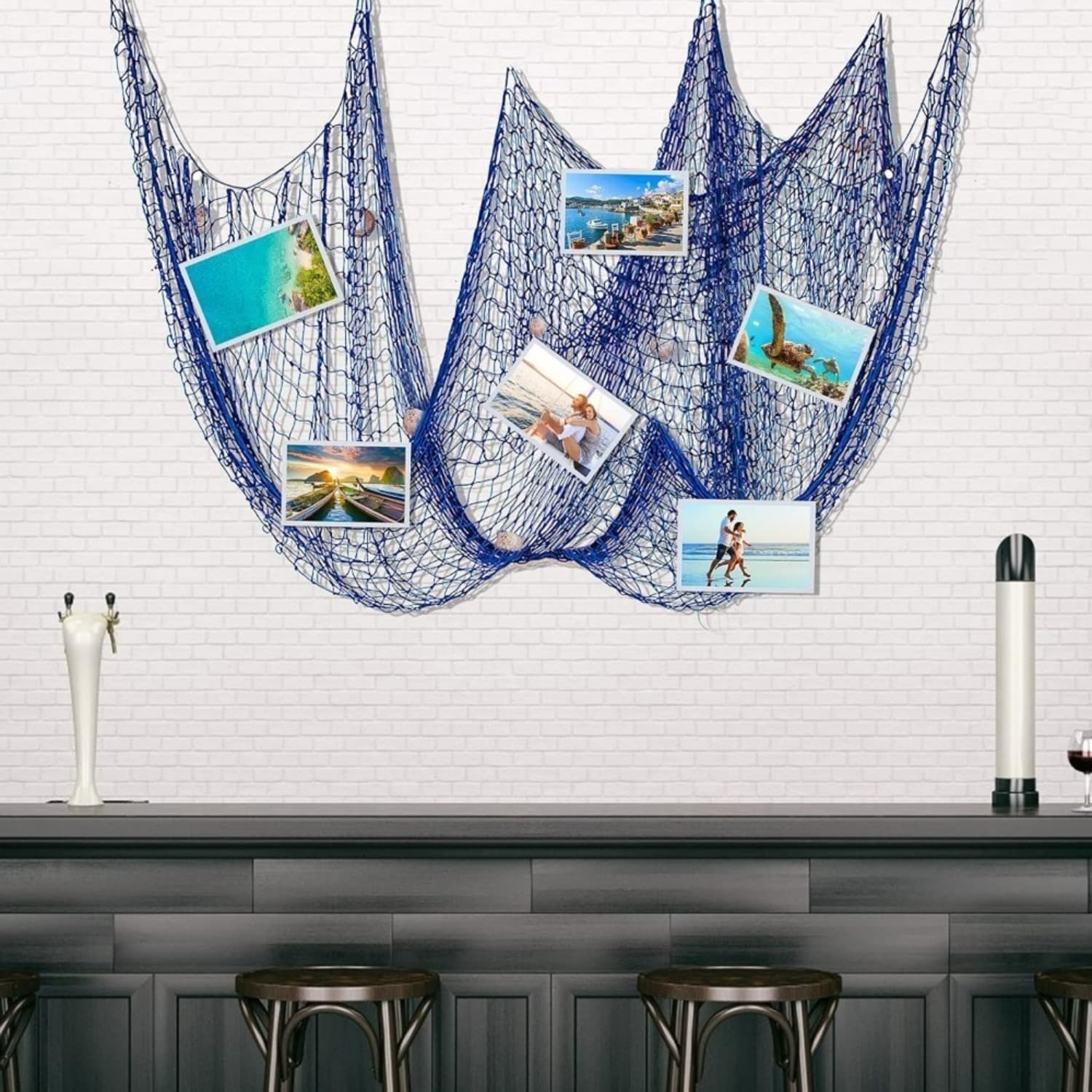 Deko-Fischnetze mit Muscheln und Haken, 4er-Set