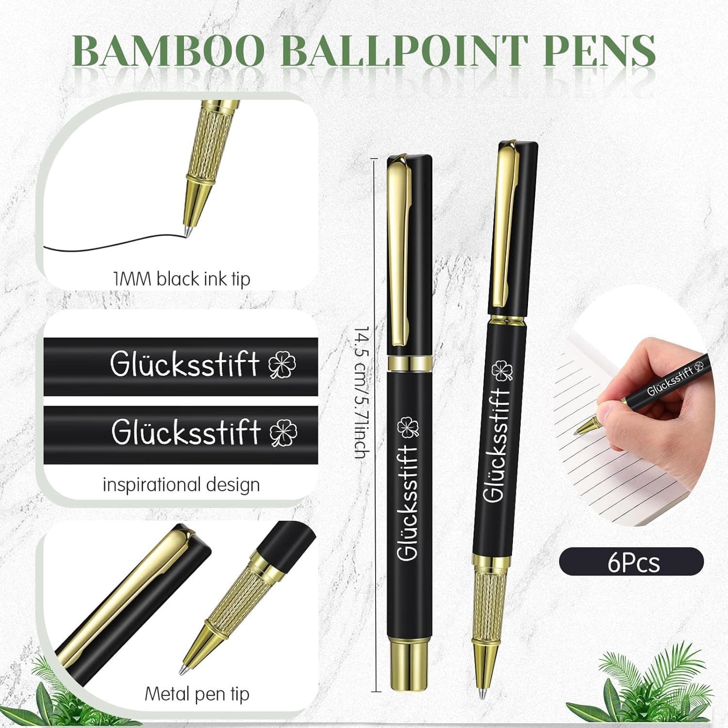 Set aus 12 Notizbüchern und Stiften in Schwarz-Gold