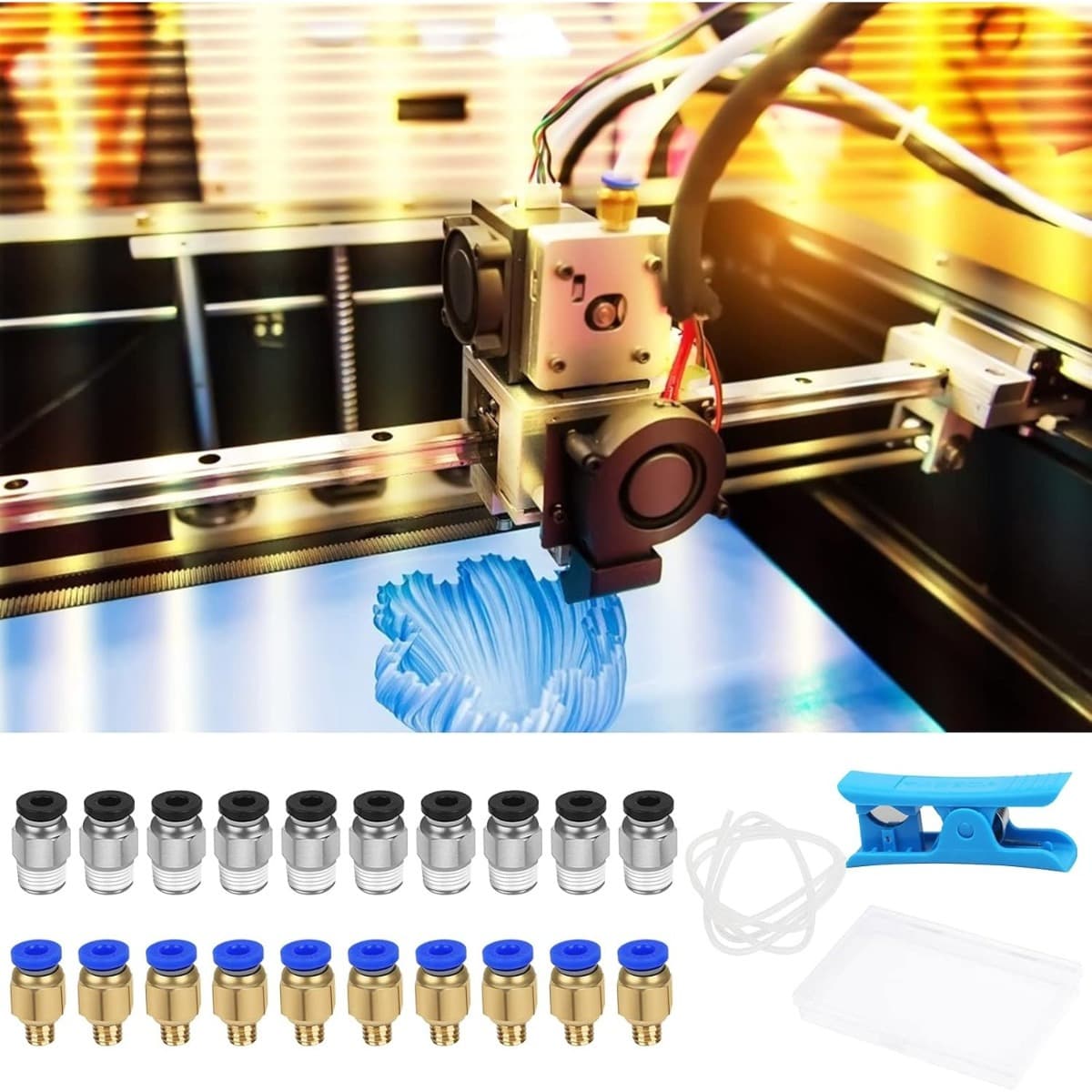 PTFE-Schlauch-Set mit Pneumatik-Anschlüssen und Rohrschneider