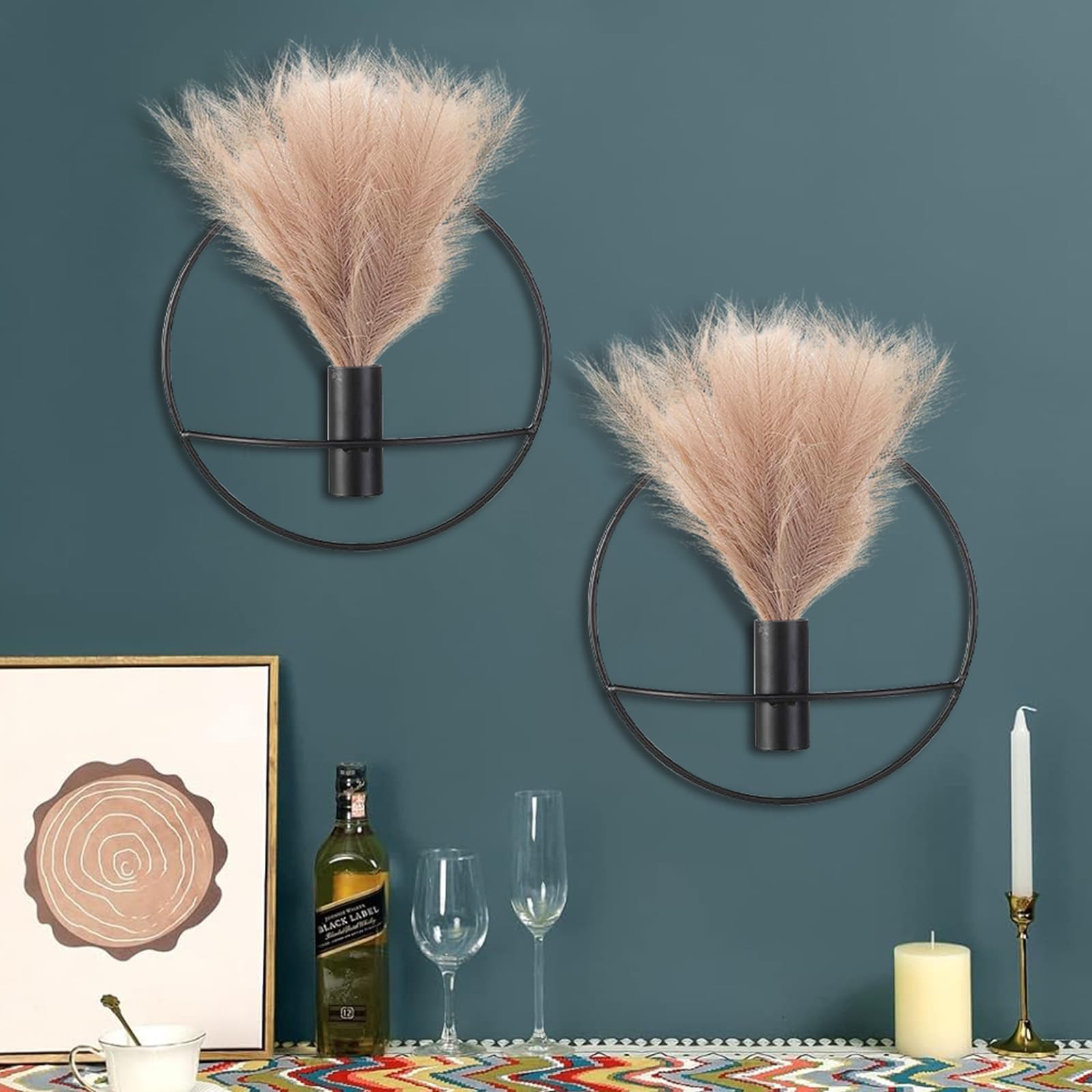 Wanddeko-Set mit 2 schwarzen runden Vasenständern