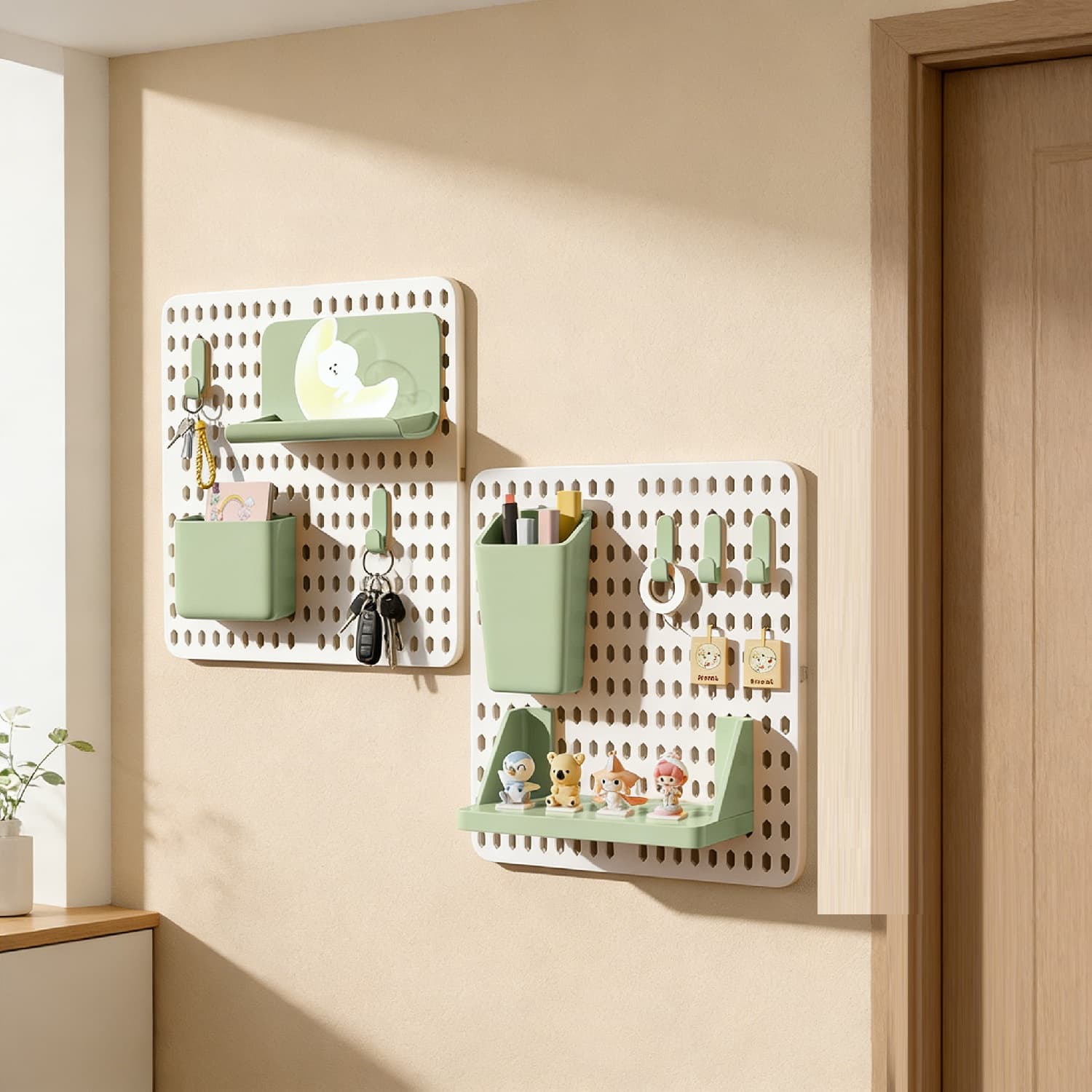 Organizzatore da parete con due pannelli forati bianchi