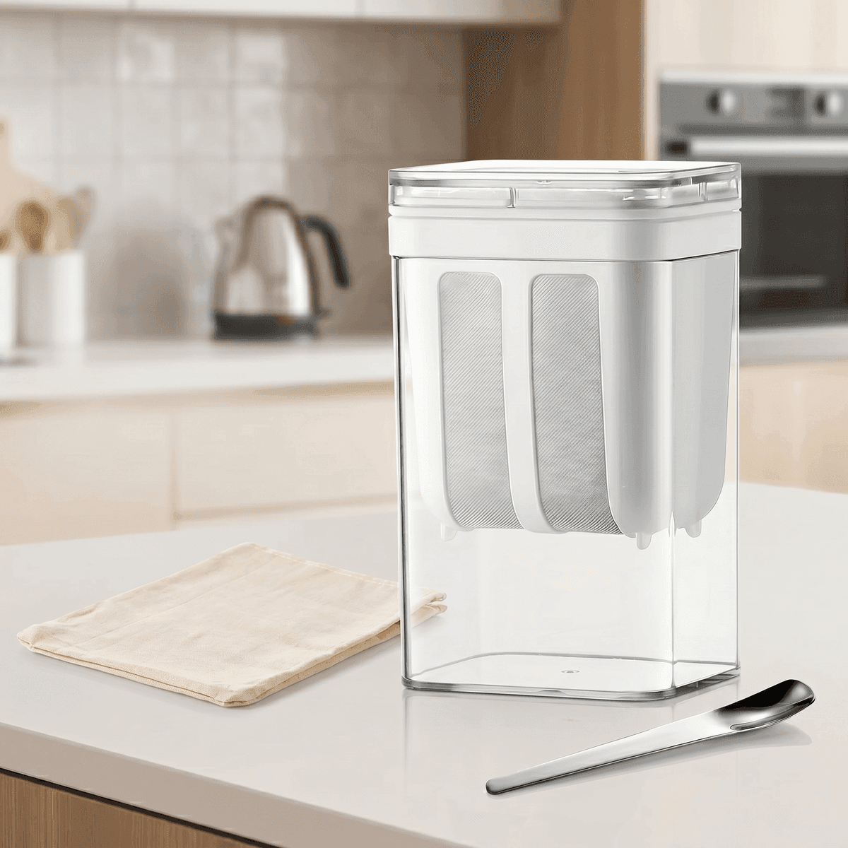 Greek Yogurt Strainer Container,1100 Ml,Multi-stage Straining System With Fine Stainless Steel Mesh And Lid,Versatile St