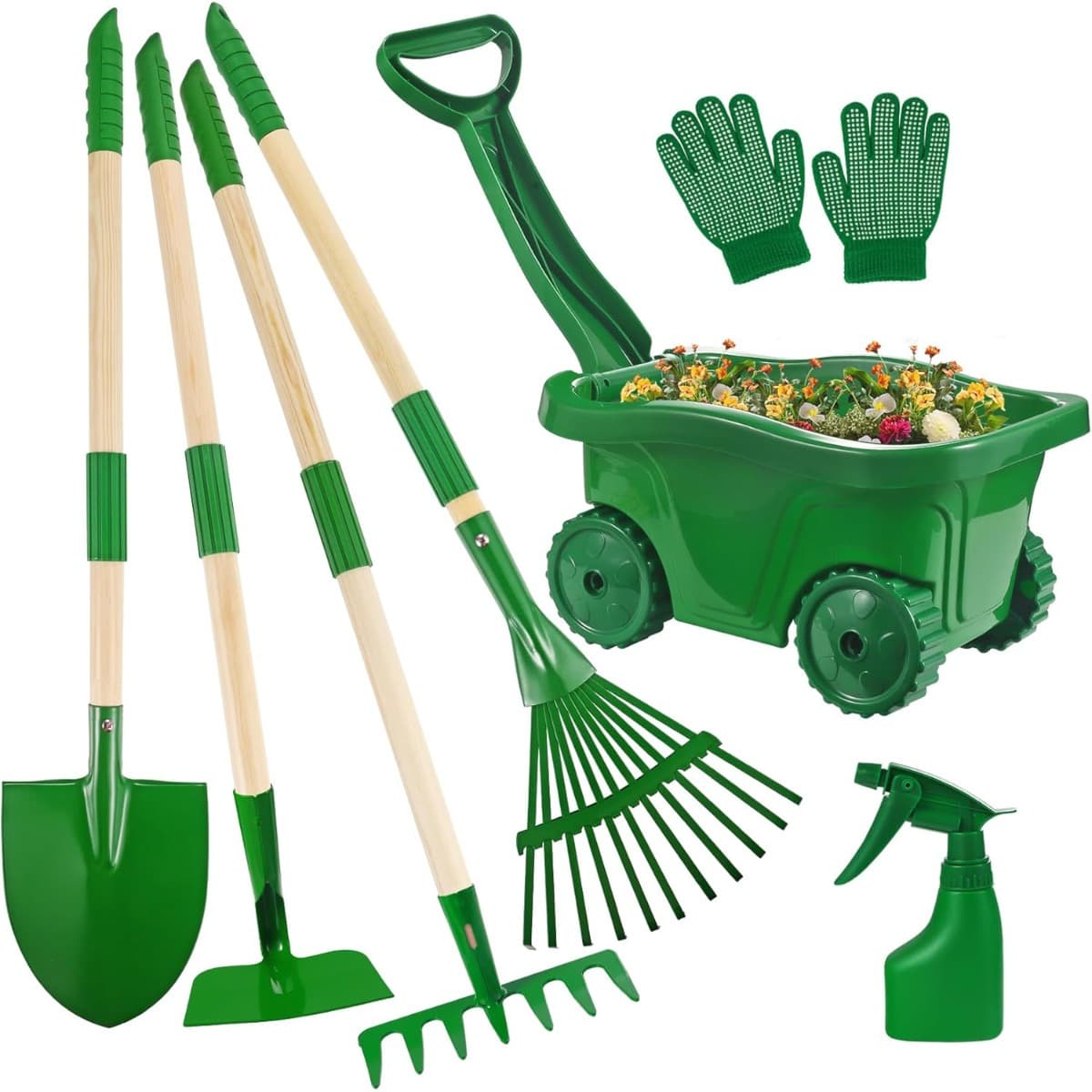 Gartenwerkzeug-Set mit Schubkarre, 7-teilig, grün