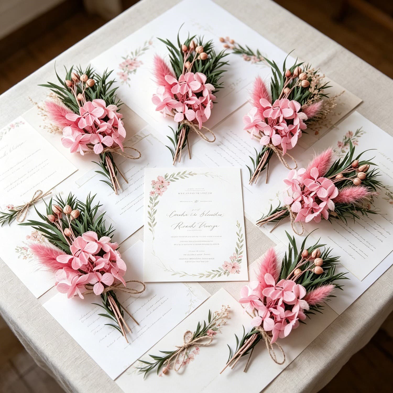 Set di 6 mini fiori secchi rosa