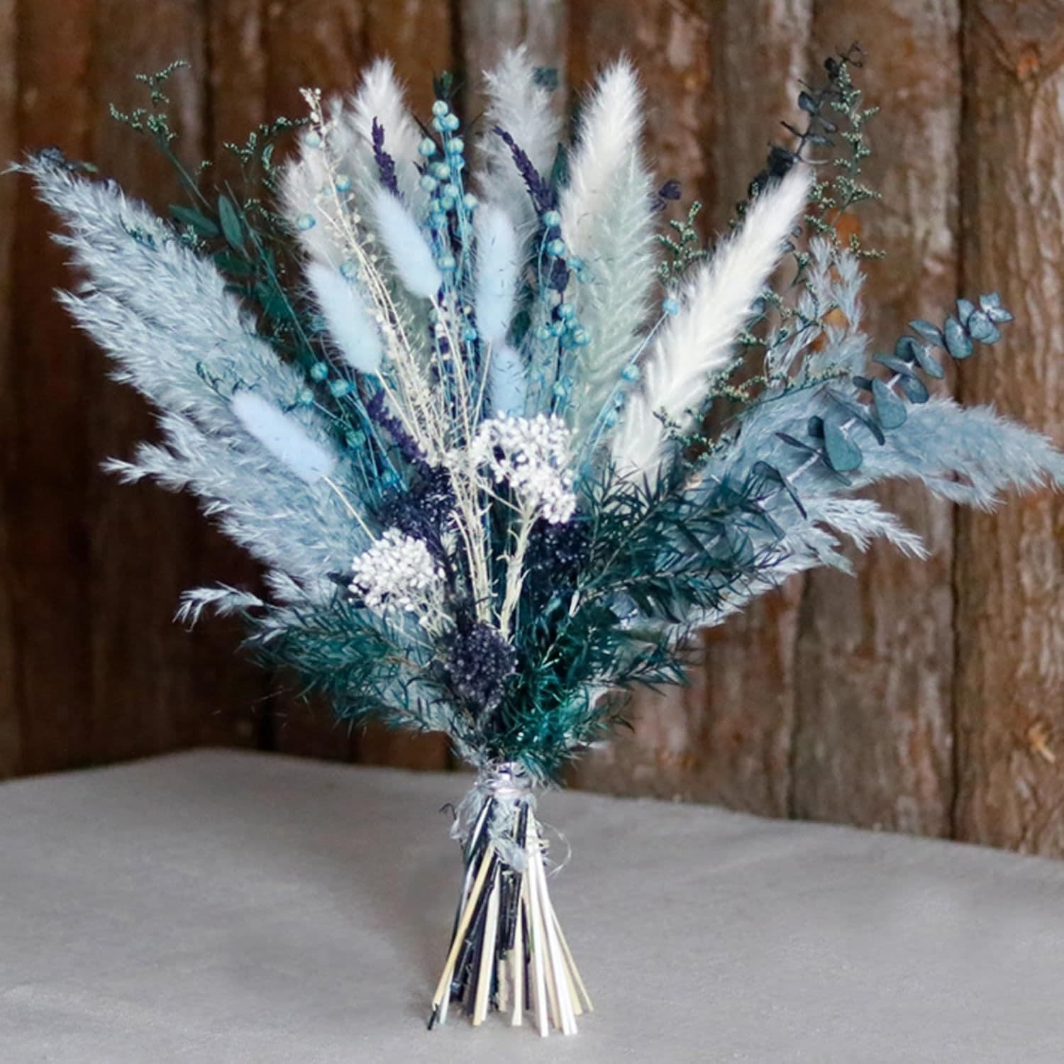 52-teiliges Set blaue Pampasgras-Deko, getrocknete Grasmischung