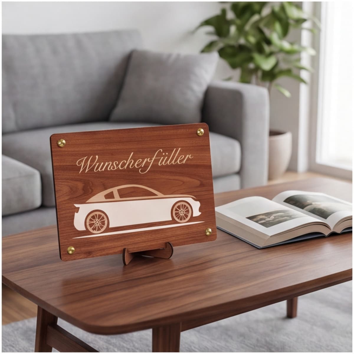 Holz-Geldgeschenkbox mit Auto-Silhouette