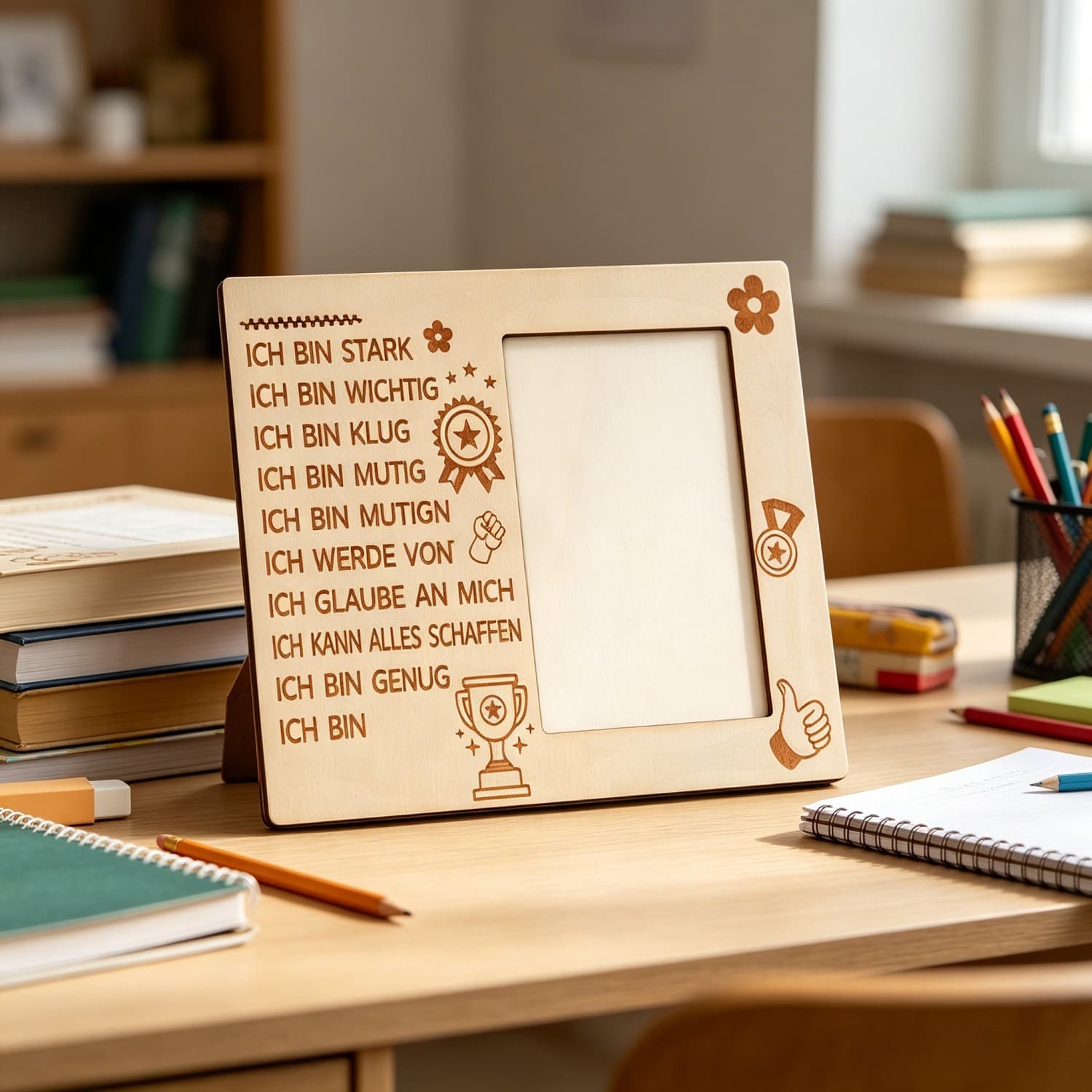 Holzbilderrahmen-Set mit Ständern für Schulfotos