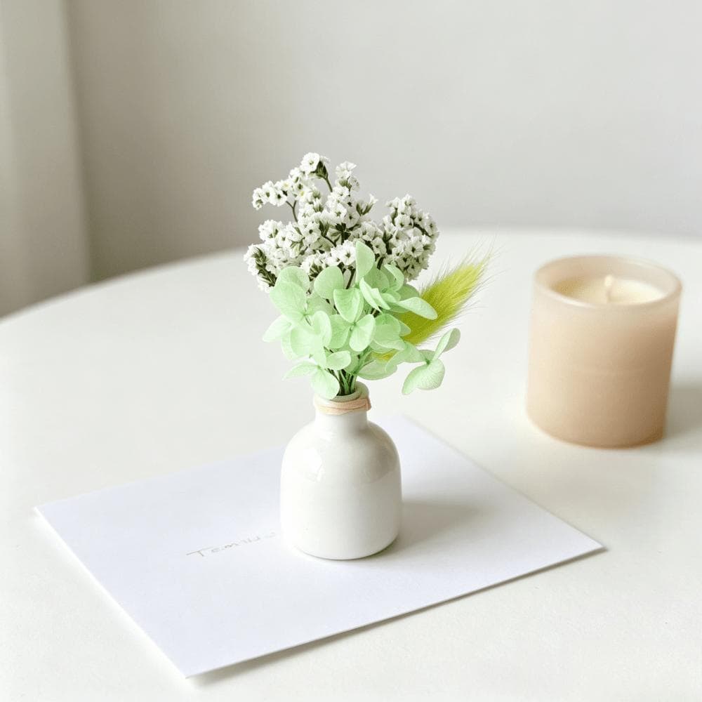 Mini-Trockenblumen, 6er-Set in Grün, Tischdeko in Grün- und Weißtönen