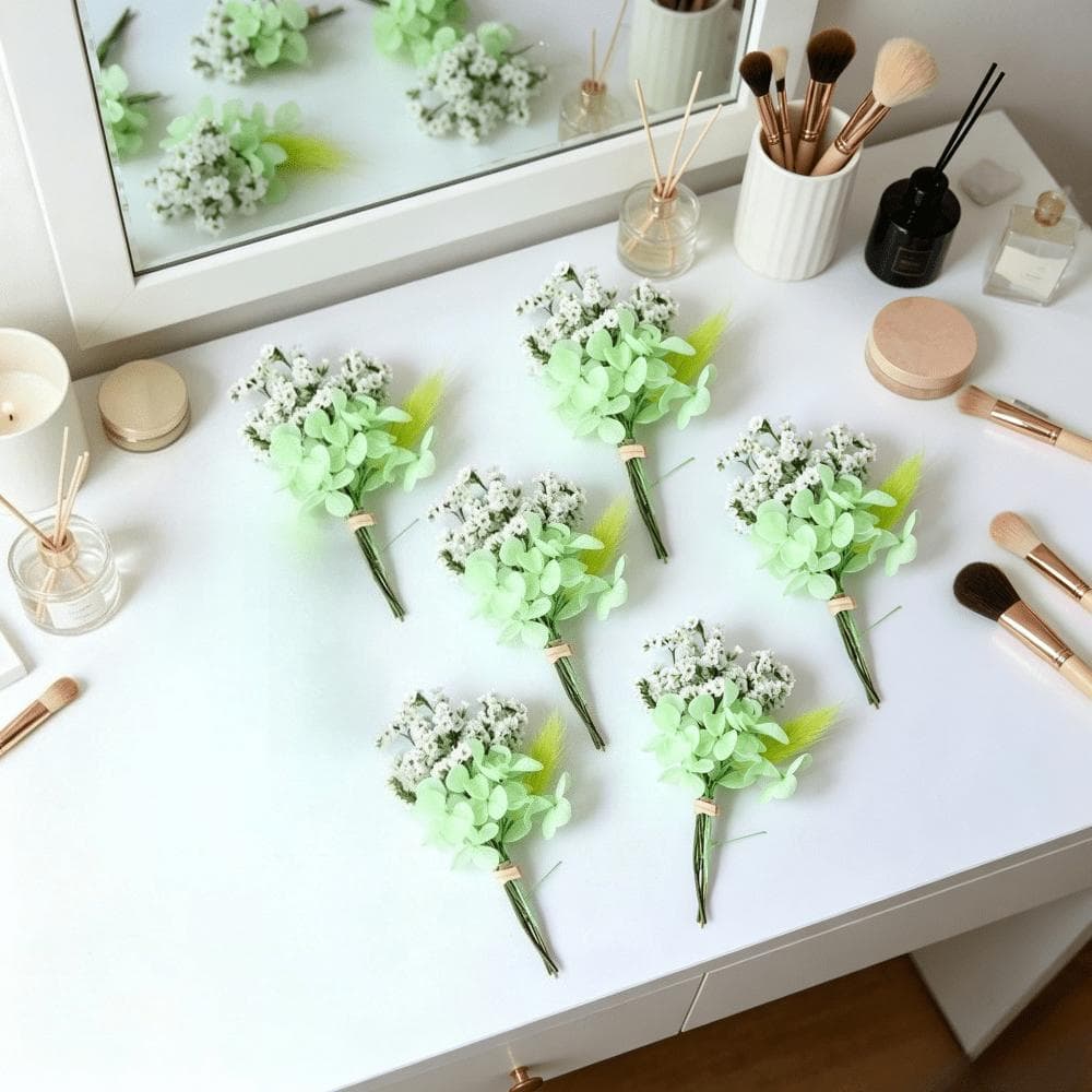 Set 6 getrocknete Mini Blumensträuße Grün
