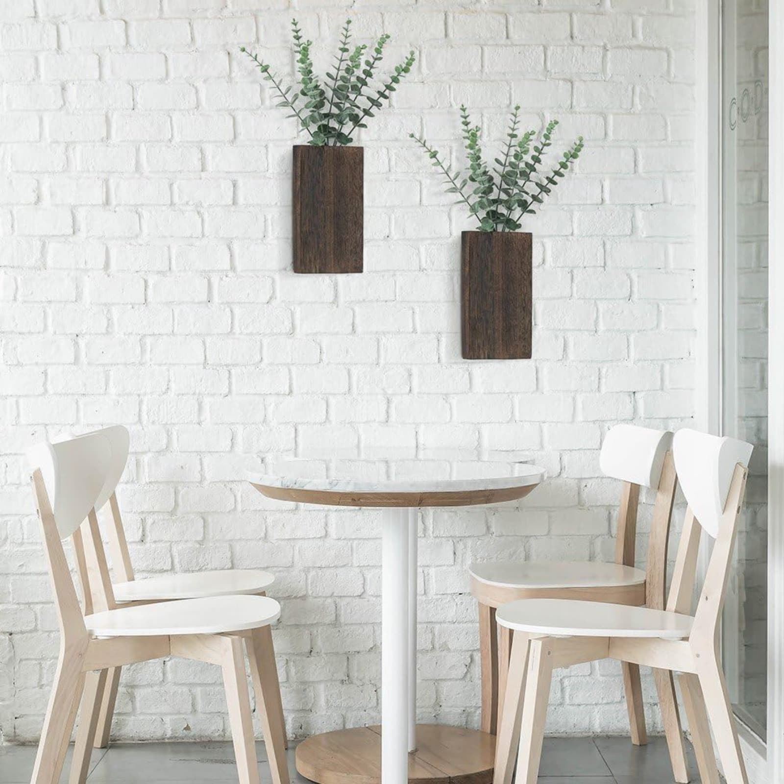 Wandblumentöpfe aus Holz, 2er-Set, mit Eukalyptuszweigen