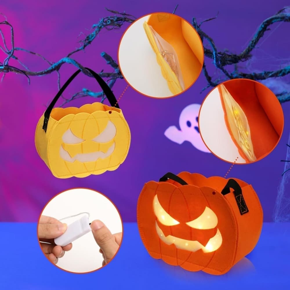 Halloween Filz Süßigkeitentaschen Set, 2 Stück, Gelb Orange