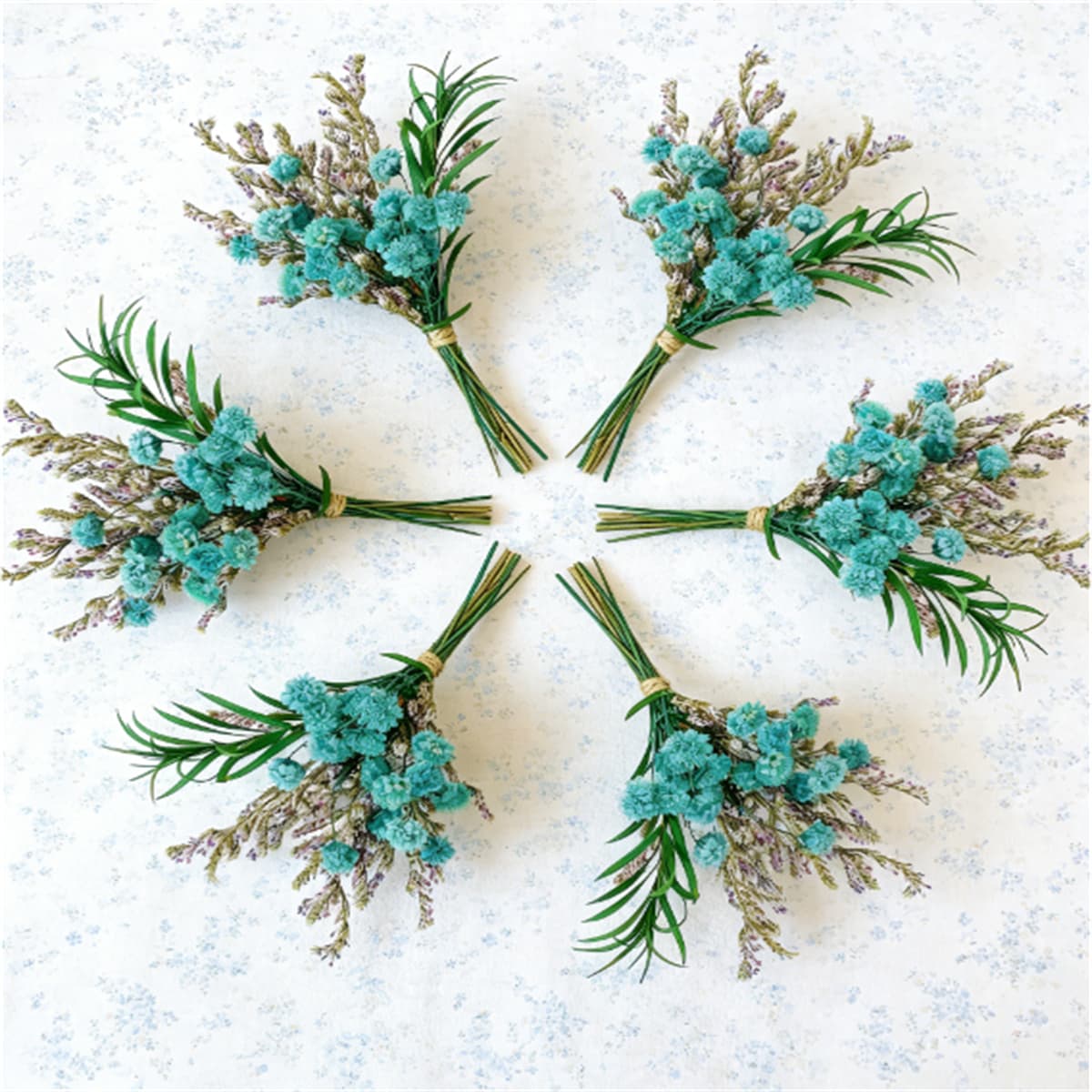 Mini-Trockenblumensträuße 6er-Set blau Liebesgras