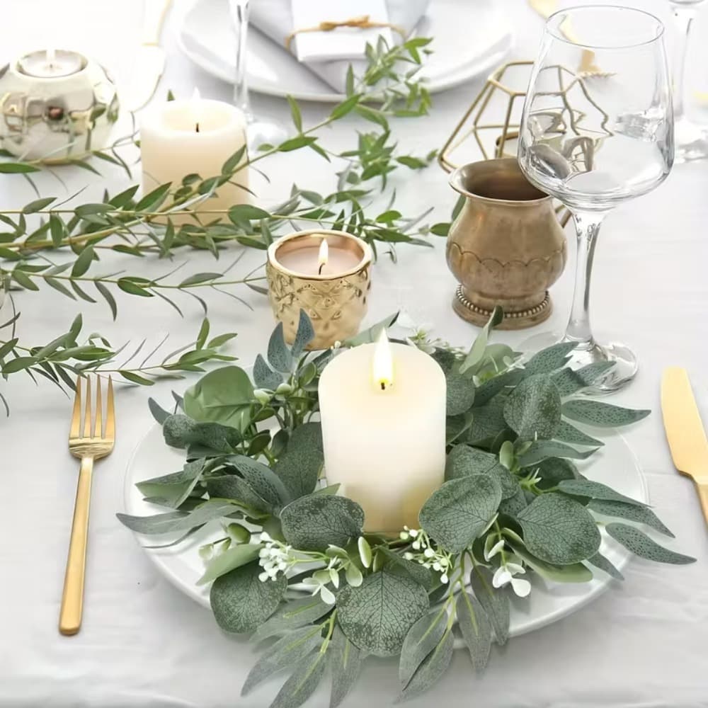 Künstlicher Blumenkranz mit Kerzenhalter, 6er-Set