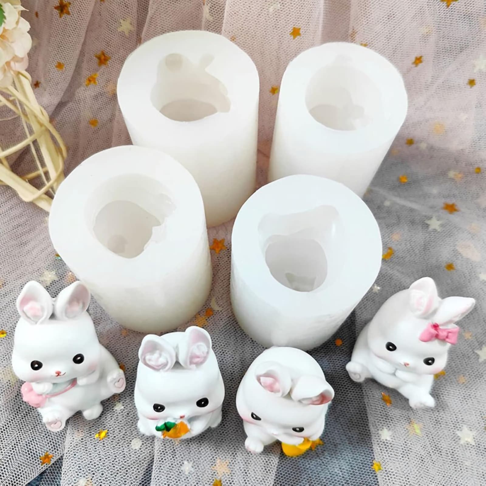 4 moules en silicone motif lapin déco