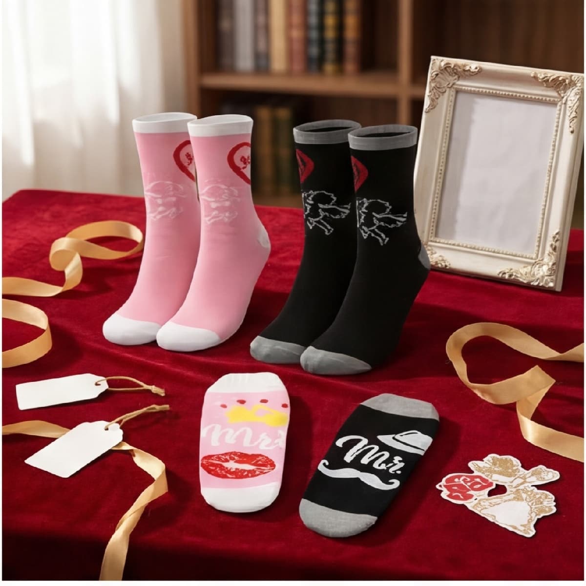 Passende Socken für Paare, 2 Paar, Pink und Schwarz