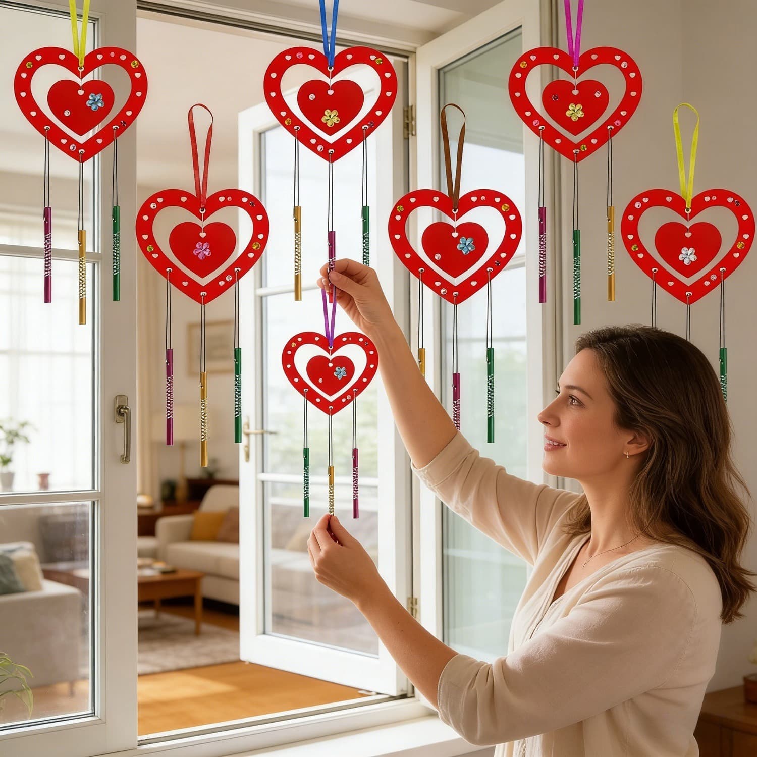 Heart-Shaped Wind Chime Craft Kit with 49 Pieces