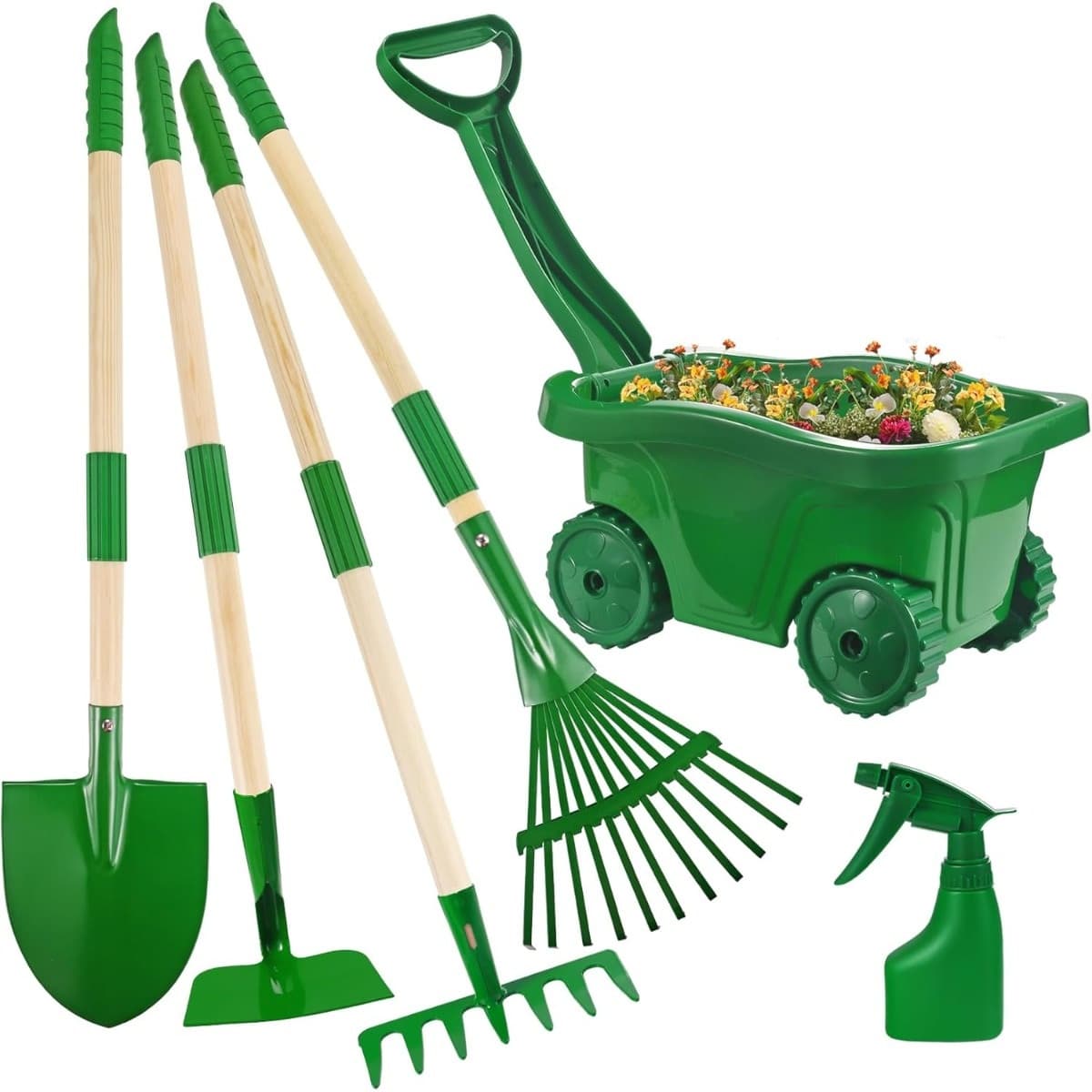 7-teiliges Gartenwerkzeug-Set mit Schubkarre