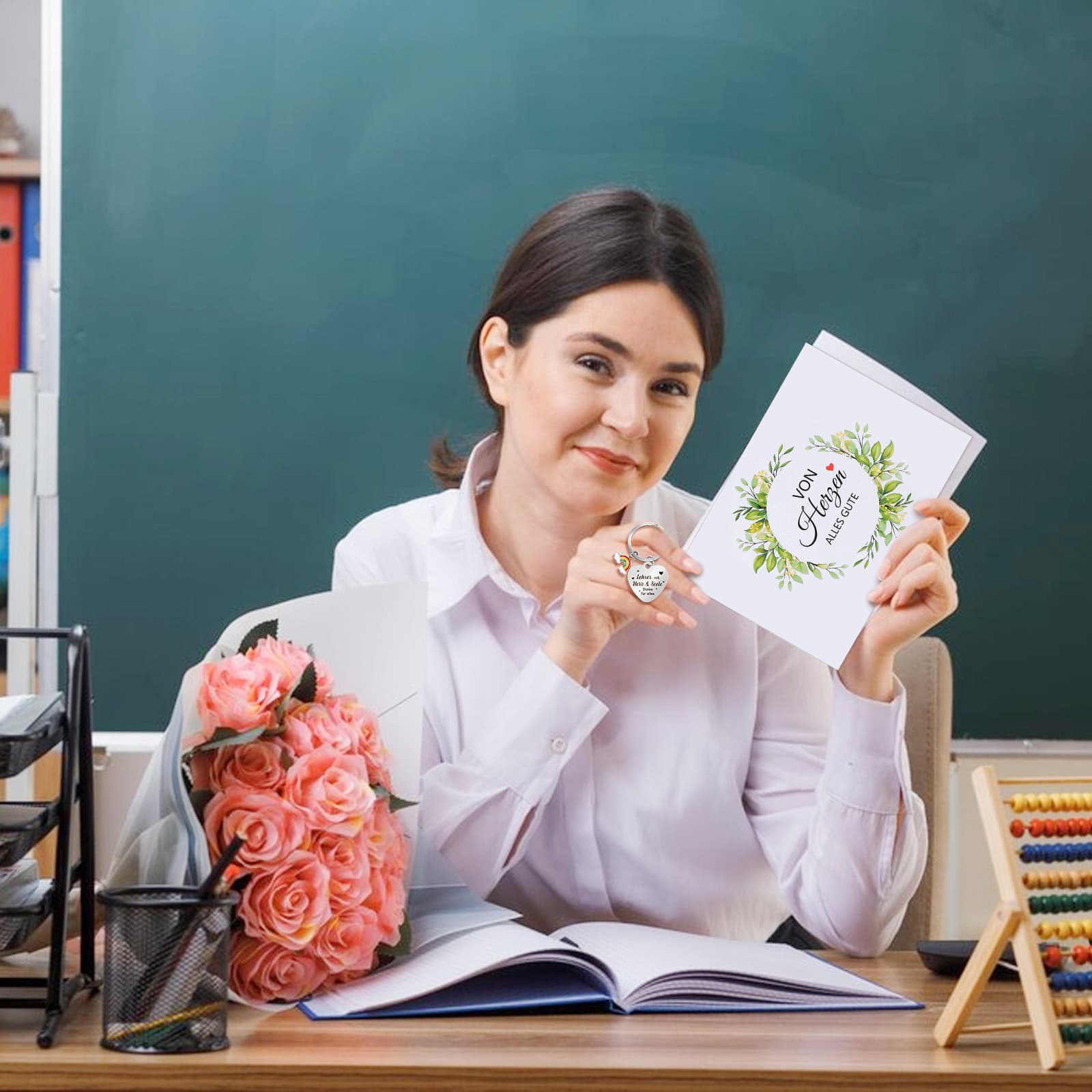 8-teiliges Lehrer-Geschenkset mit Schlüsselanhängern, Karten und Partydekoration