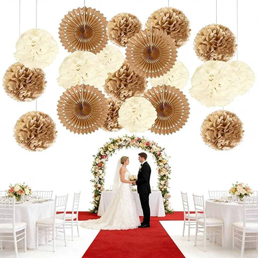 Boho Hochzeitsdeko Papier Hängeset 13 Blumenkugeln & Fächer